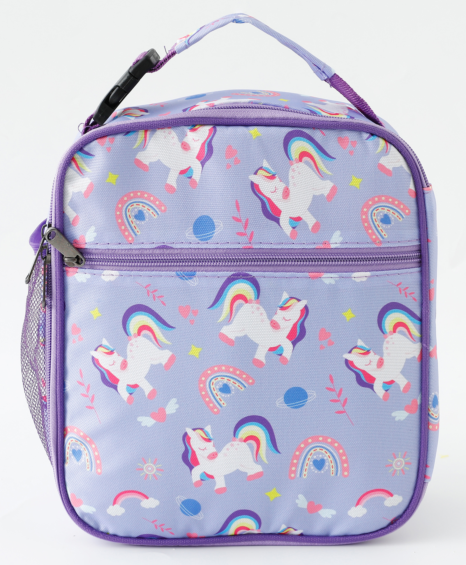 fab n funky Unicorn Kids Lunch Bag - Purple| Lightweight School Tiffin Carry Bag| Front Pocket for Cutlery| Side Mesh Pocket| Ideal for School, Office & Picnic-picture-34
