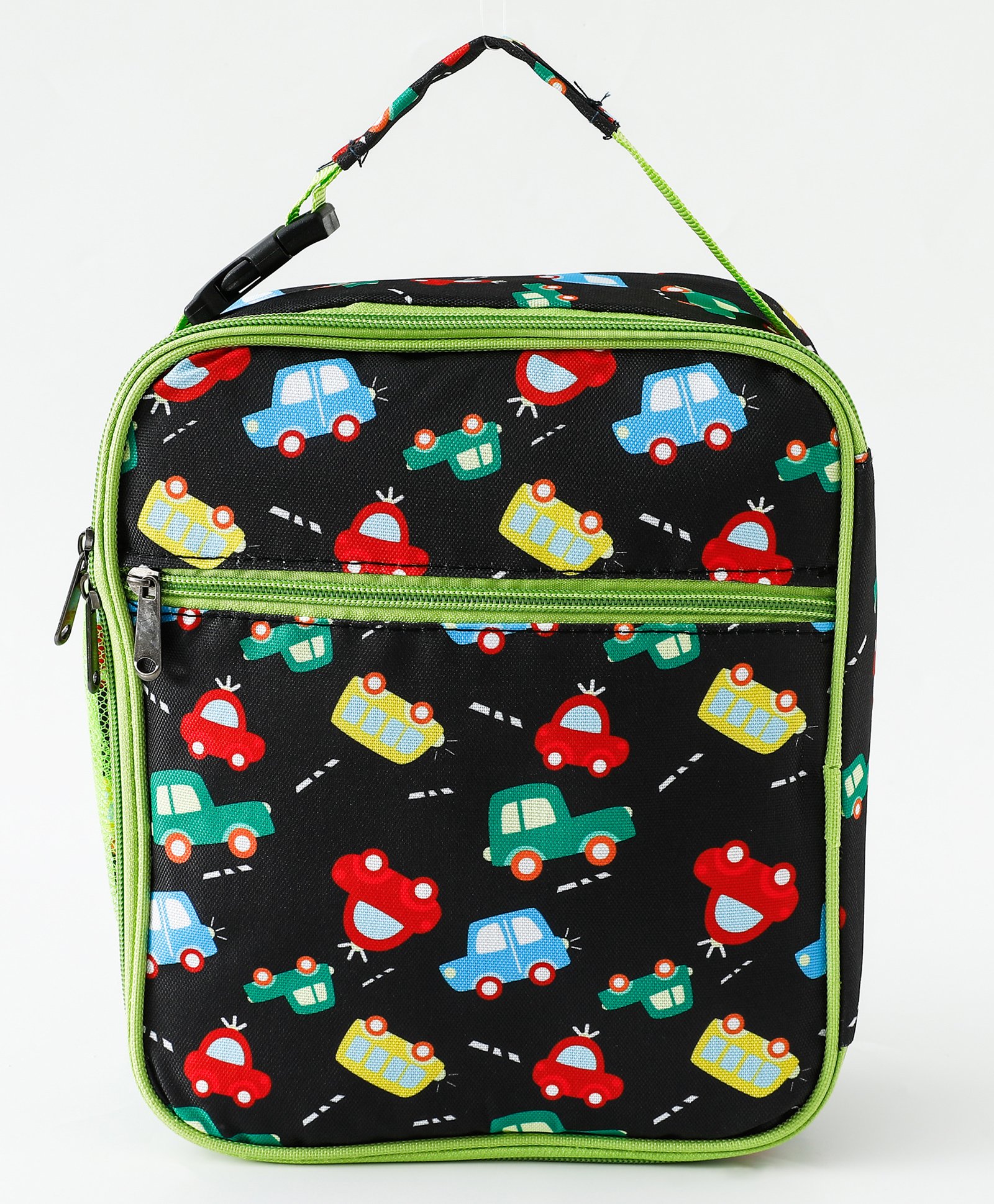 fab n funky Vehicles Kids Lunch Bag Black| Lightweight School Tiffin Carry Bag| Front Pocket for Cutlery| Side Mesh Pocket| Ideal for School, Office & Picnic-picture-11