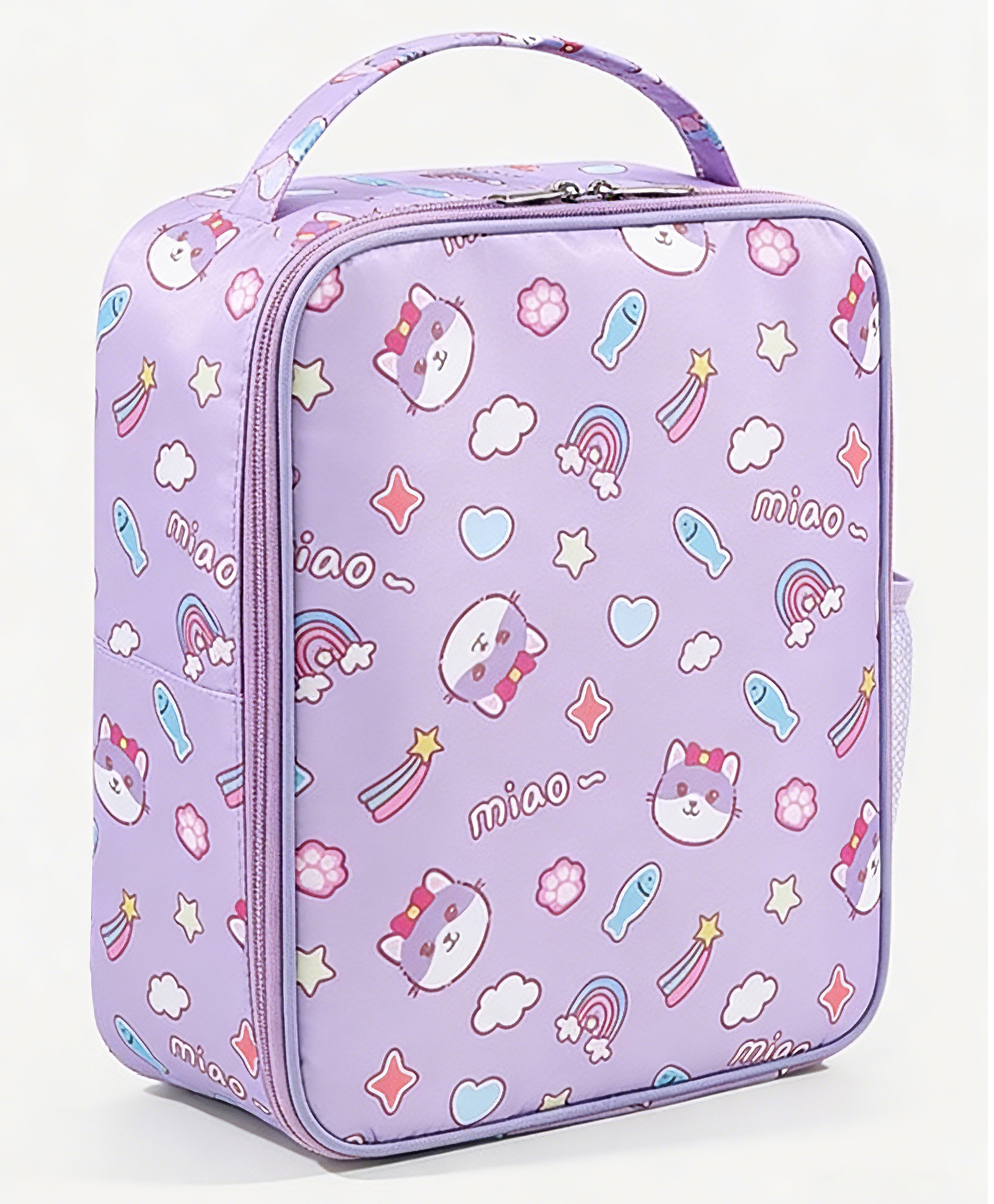 fab n funky Unicorn Kids Lunch Bag - Purple| Lightweight School Tiffin Carry Bag| Front Pocket for Cutlery| Side Mesh Pocket| Ideal for School, Office & Picnic-picture-15