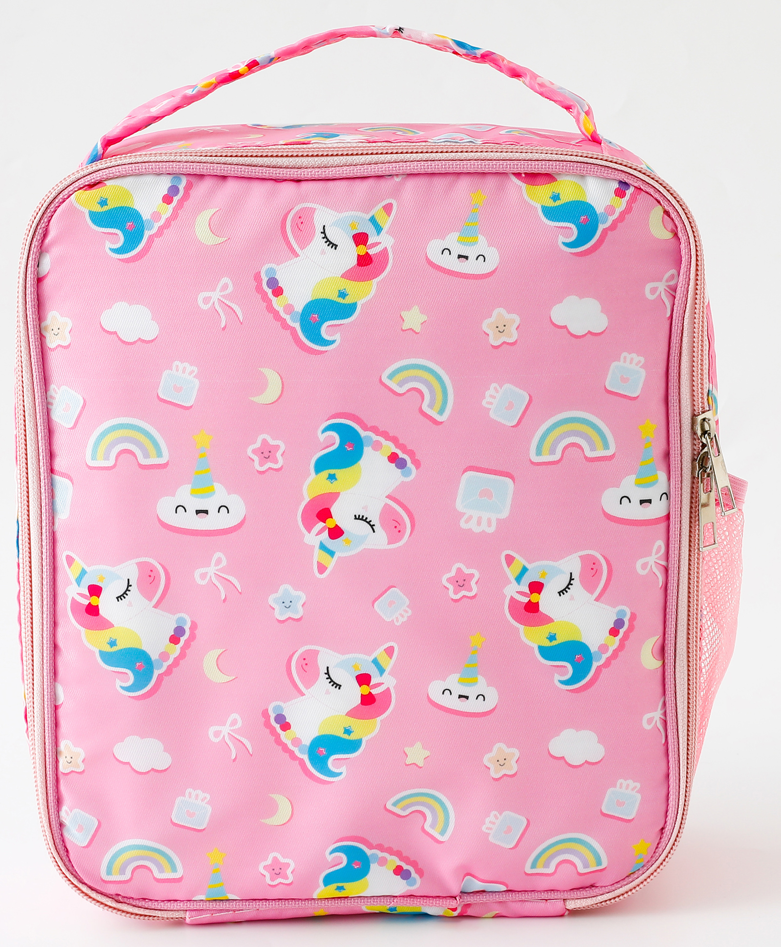 fab n funky Unicorn Insulated Kids Lunch Bag - Pink| Lightweight School Tiffin Carry Bag| Front Pocket for Cutlery| Side Mesh Pocket| Ideal for School, Office & Picnic-picture-18