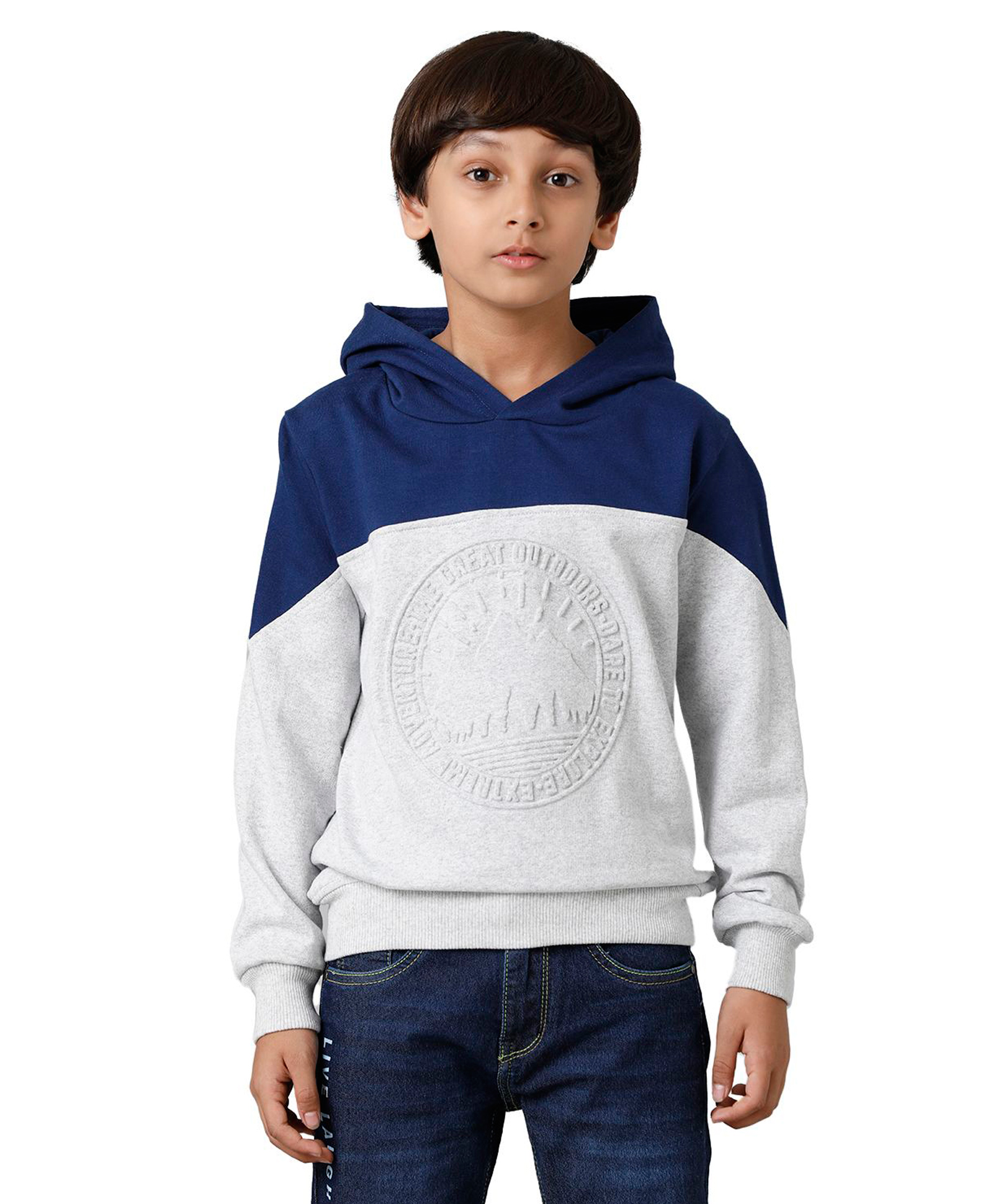 Under Fourteen Only Full Sleeves Mountain Puff Printed Hooded Light Winter Sweatshirt - Grey-picture-35