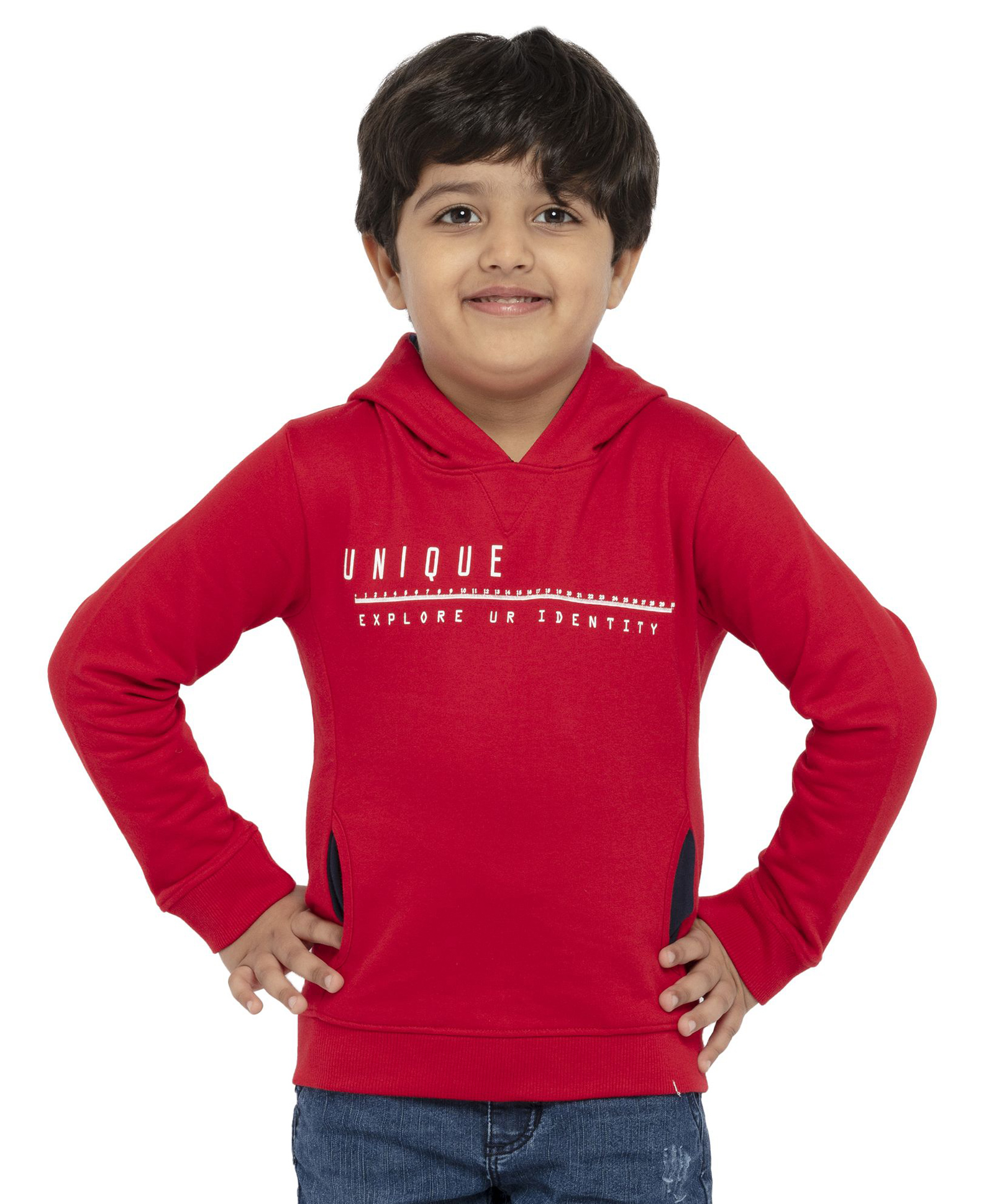 Under Fourteen Only Full Sleeves Unique Text Printed Light Winter Hoodie - Red-picture-16