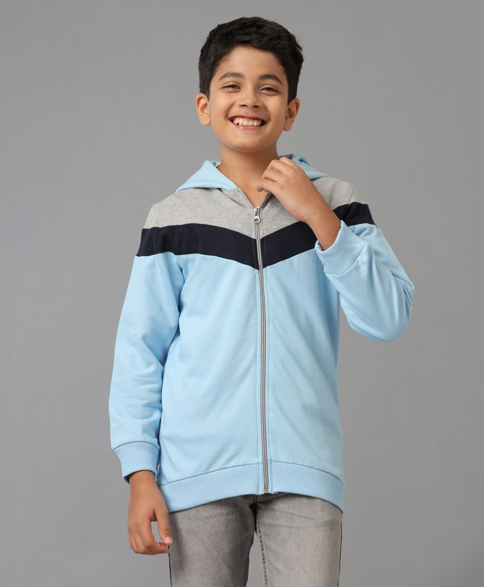 Under Fourteen Only Full Sleeves Cut & Sew Hooded Light Winter Jacket - Blue-image-37