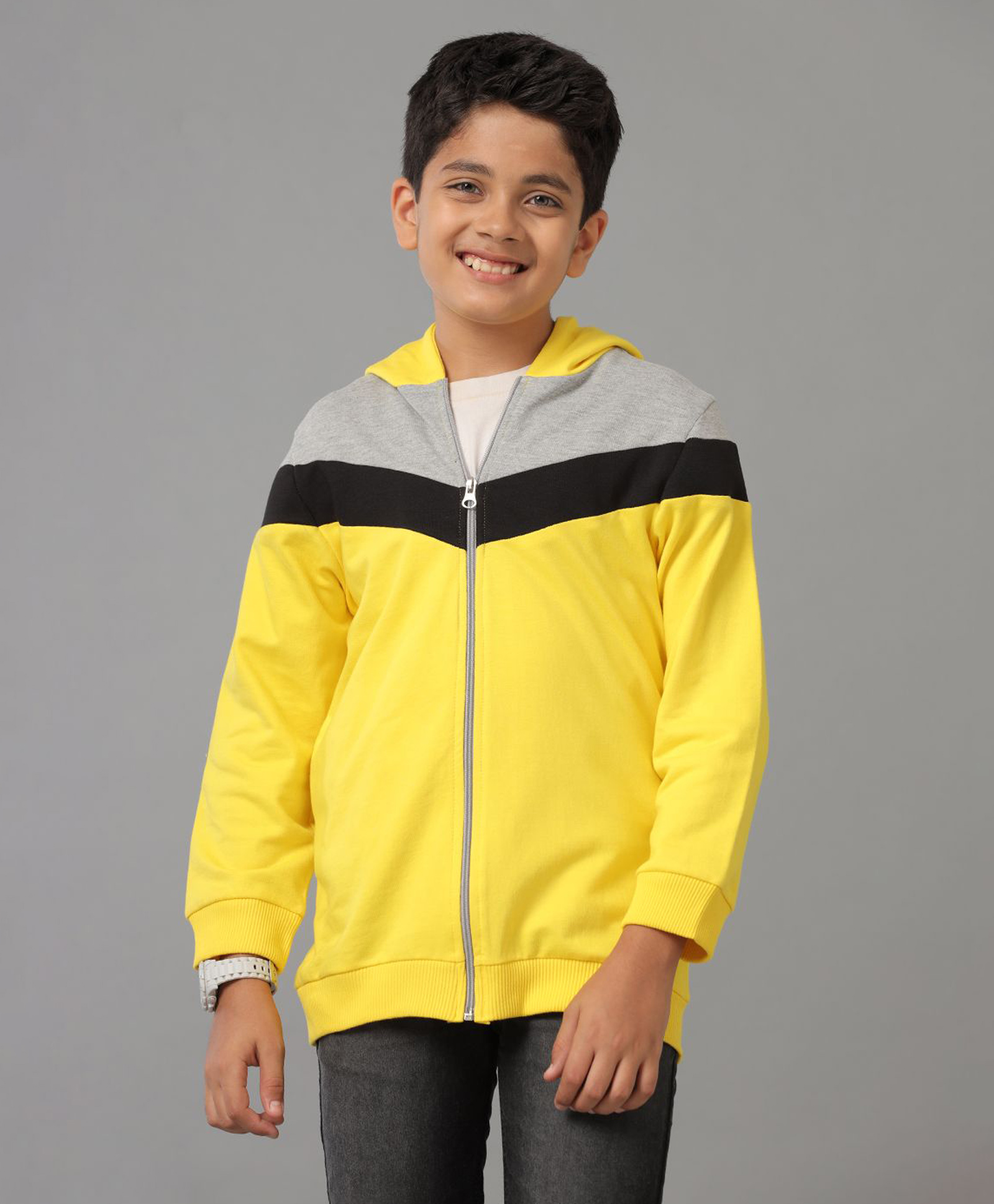 Under Fourteen Only Full Sleeves Cut & Sew Hooded Light Winter Jacket - Yellow-picture-36