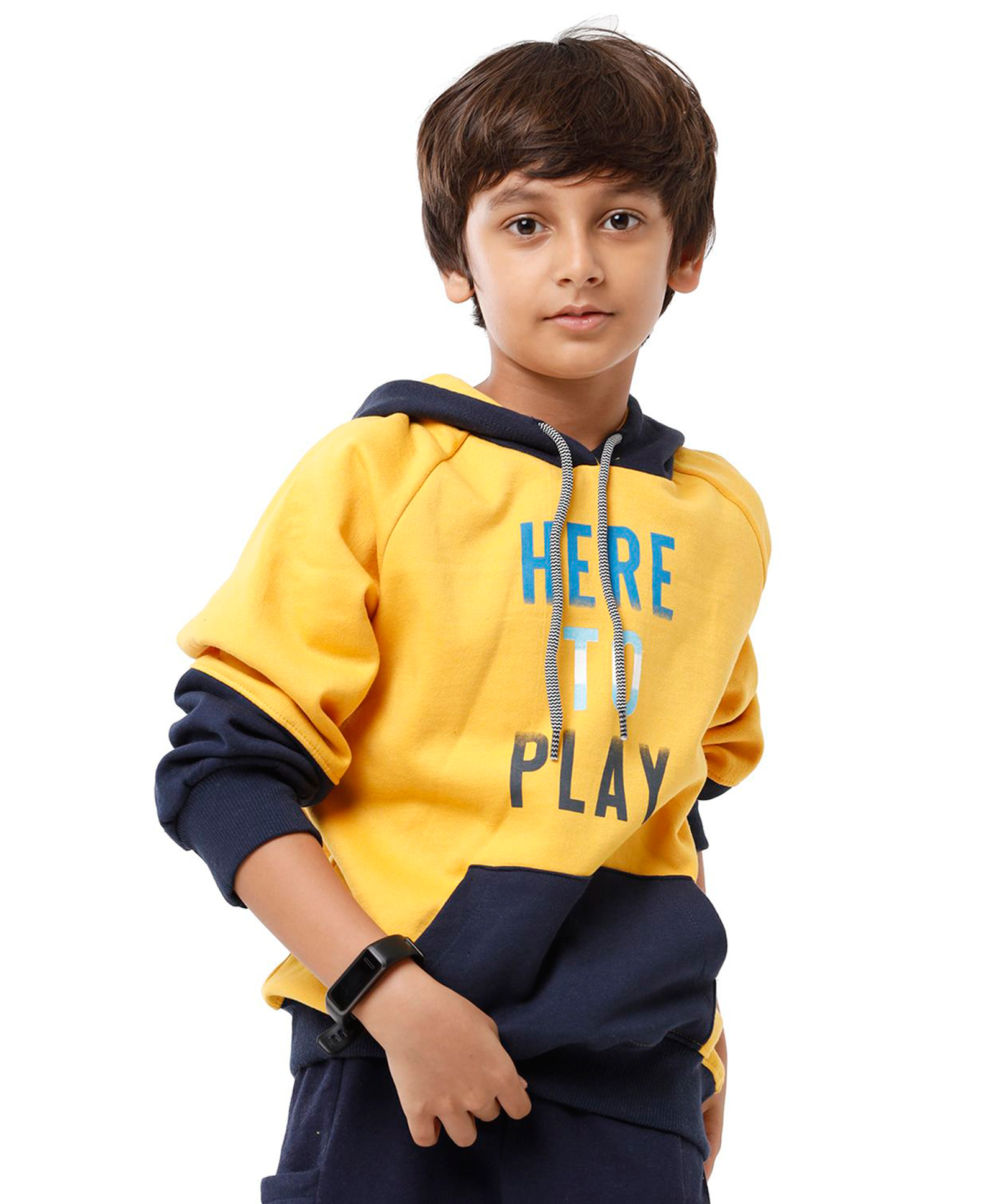 Under Fourteen Only Full Sleeves Here To Play Text Printed Light Winter Hoodie - Yellow-picture-14