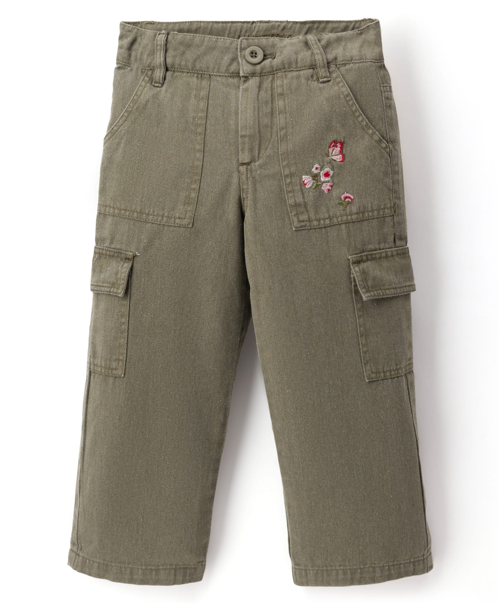 Under Fourteen Only Butterfly & Floral Embroidered Cargo Pant - Olive Green-picture-28
