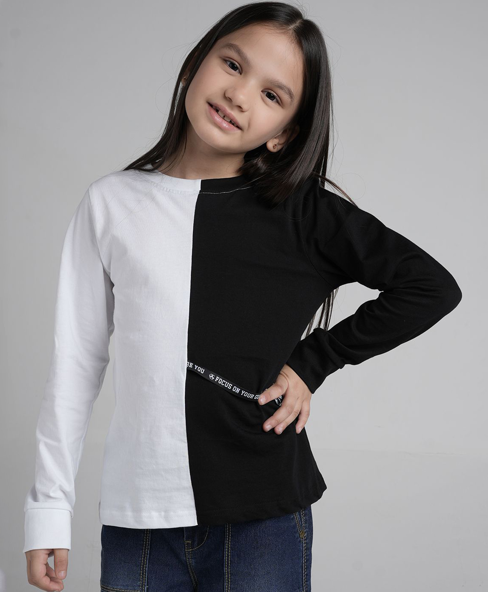 Under Fourteen Only Full Sleeves Colour Blocked Top - White & Black-picture-19