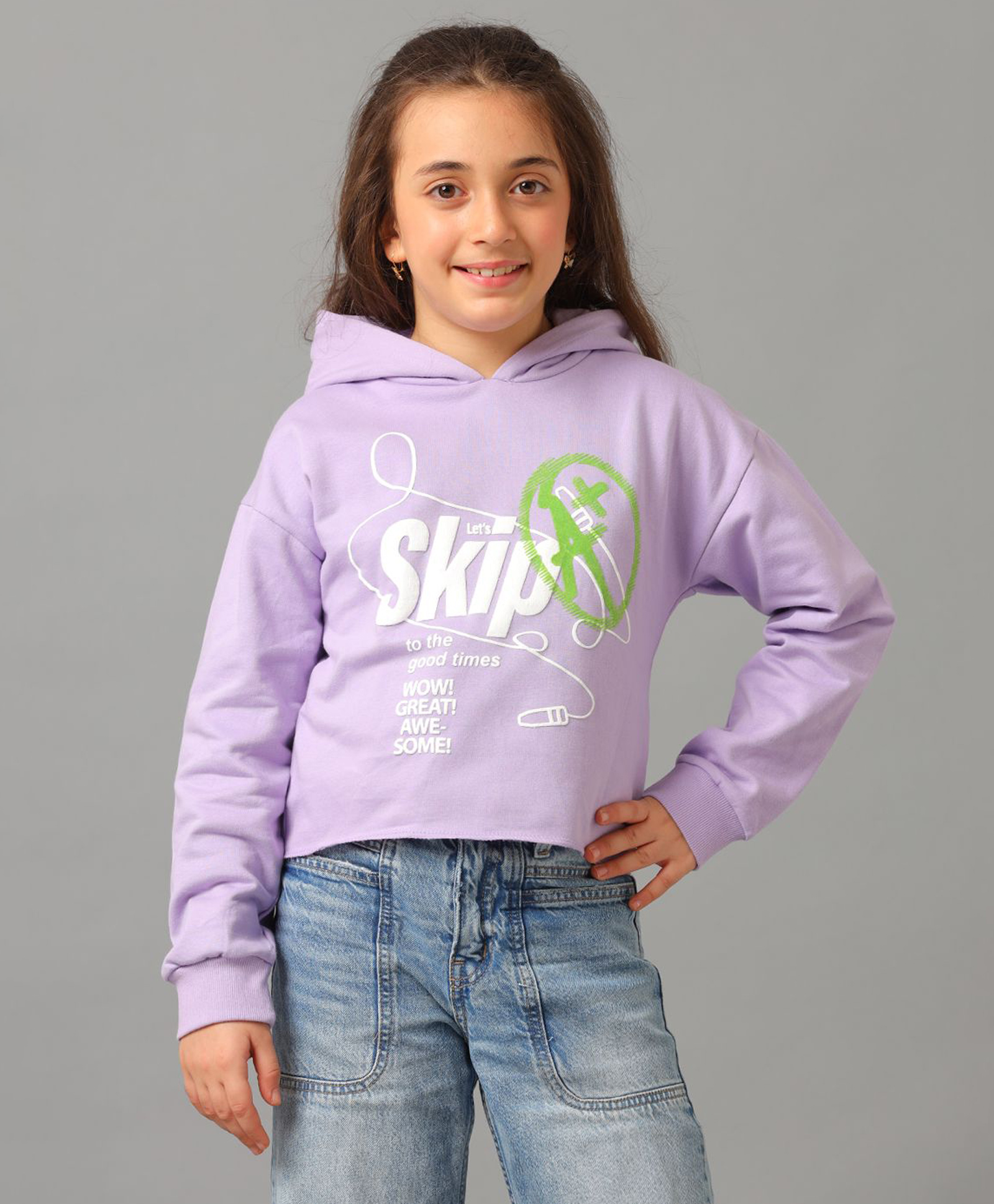 Under Fourteen Only Full Sleeves Skip Text Printed Light Winter Hooded Sweatshirt - Bouganvilliea-picture-28