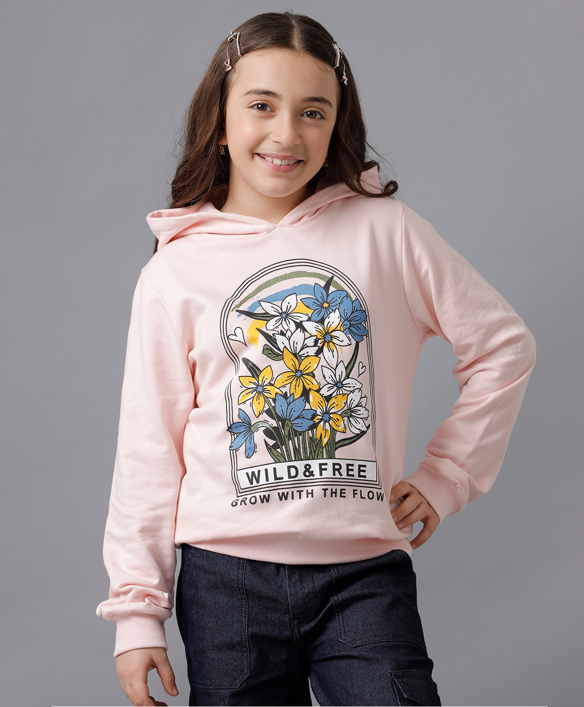 Under Fourteen Only Full Sleeves Hooded Light Winter Sweatshirt - Peach-image-29