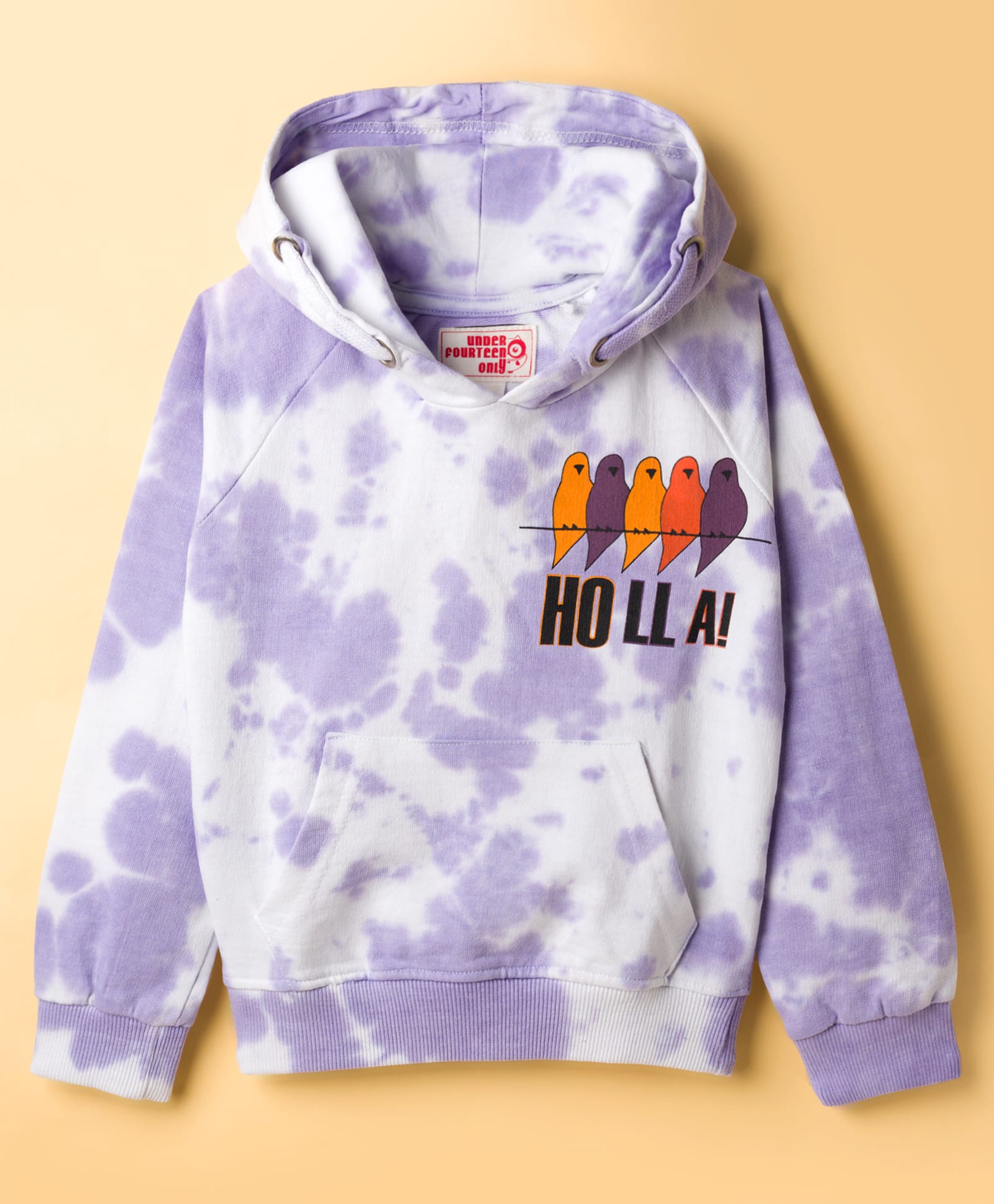 Under Fourteen Only Full Sleeves Holla Text Printed Tie Dye Hooded Light Winter Sweatshirt - Orchid-picture-29