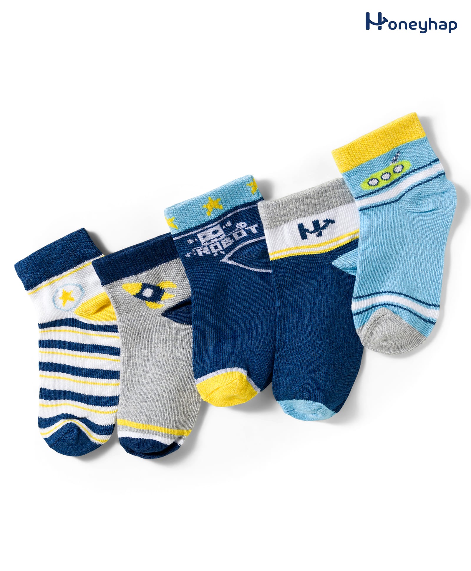 Honeyhap Premium Cotton Knit Ankle Length Socks With Bio Finish Pack of 5 - Multicolour-picture-28