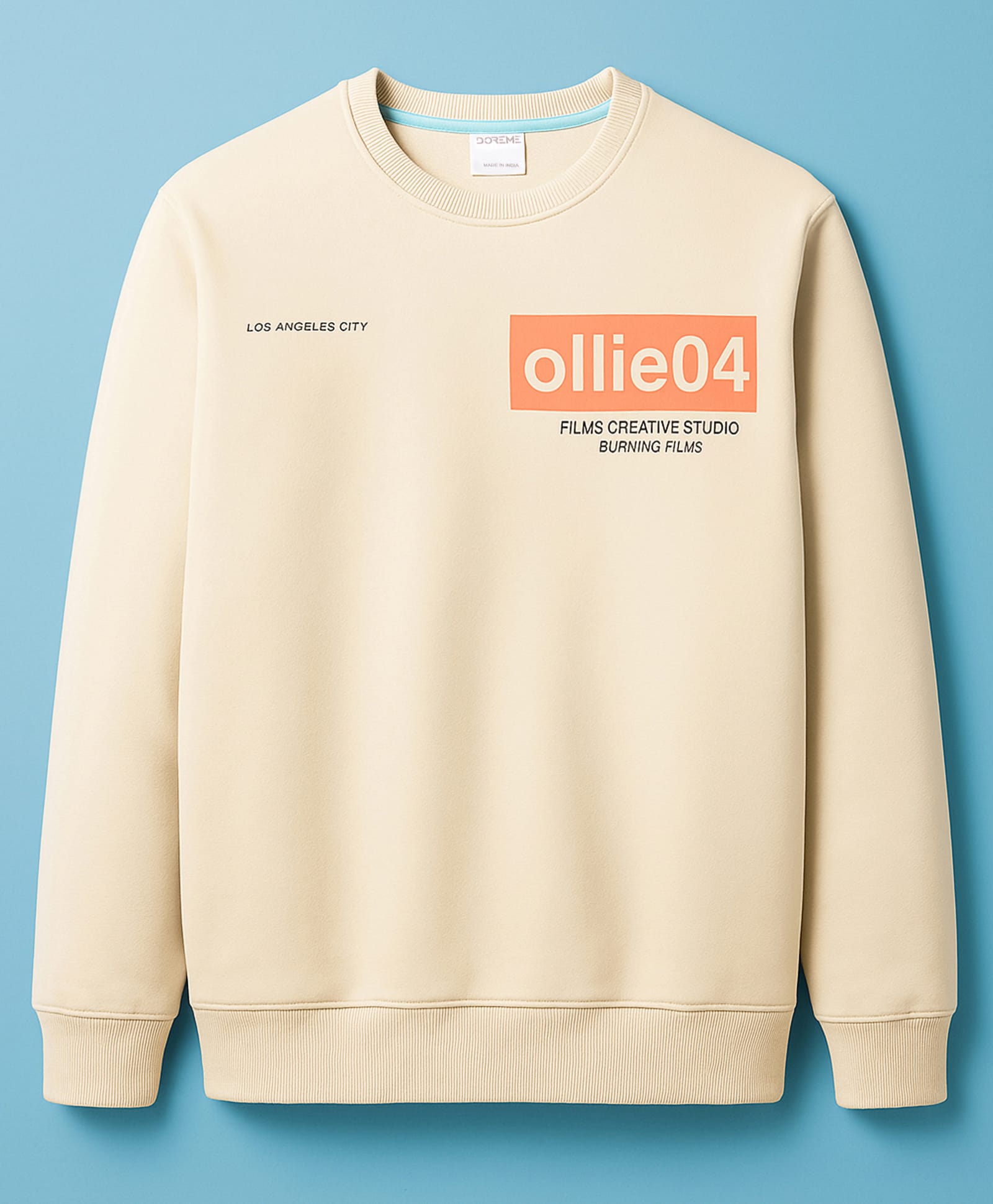 Doreme Terry Knit Full Sleeves Sweatshirt with Text Graphic - Cream-image-48