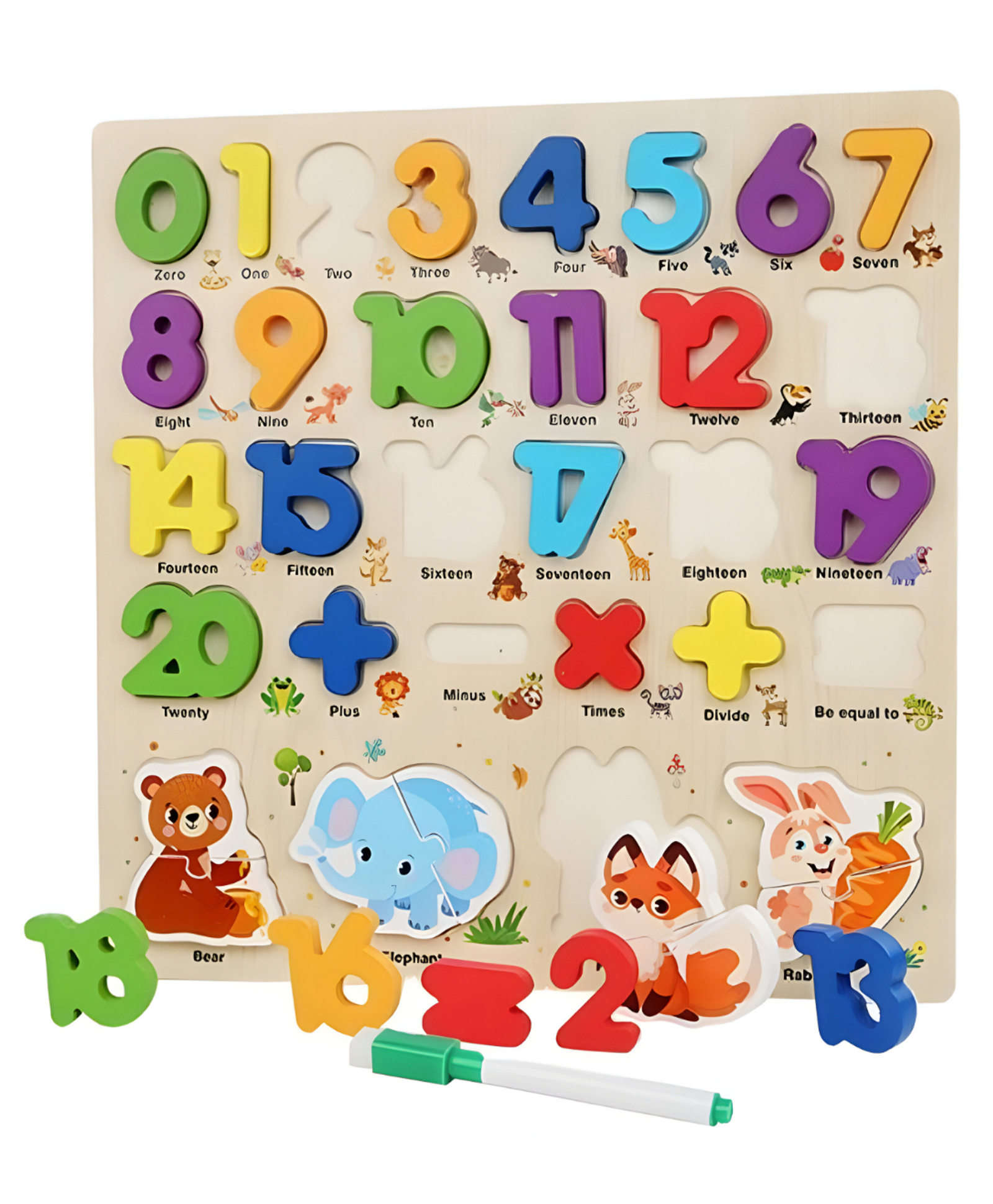 NEGOCIO Kids Educational Number Animal Erasable Drawing Board Wooden Shape Puzzle Toy- Pack of 1- Color May Vary-picture-21