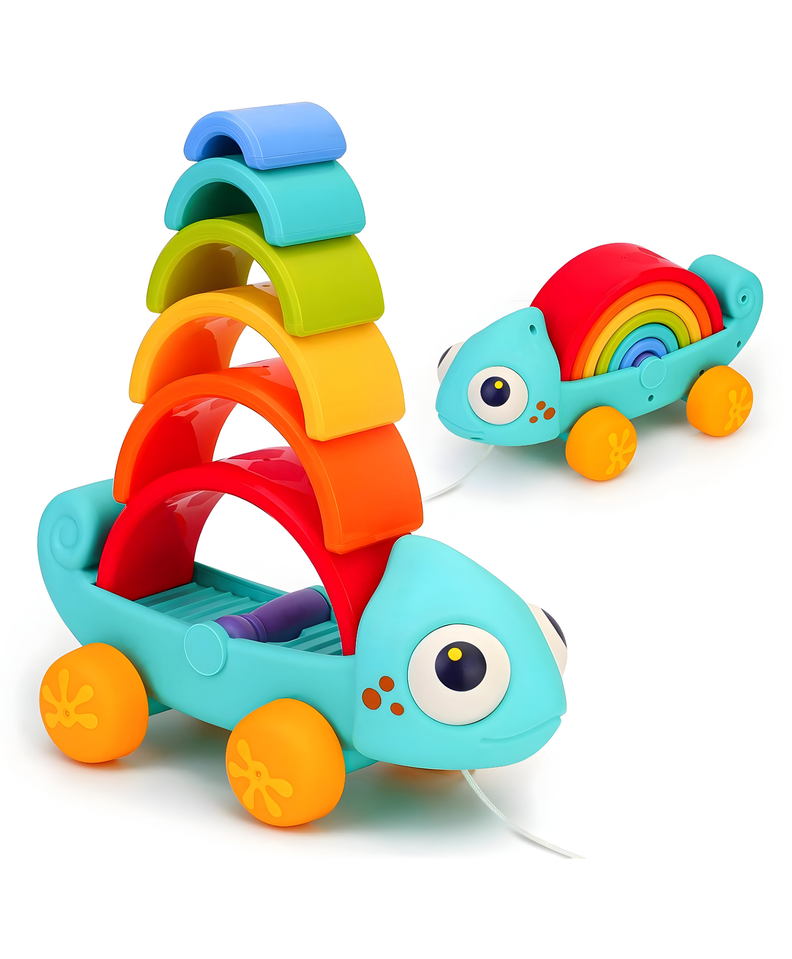 NEGOCIO Children's Toys Friction Car Fun Game Rainbow Tower Stacking Early Learning Colors Baby Toys Diy Early Education Rainbow Stacking Push and Pull Toy With Wheels- Pack of 1 - Color May Vary-image-49