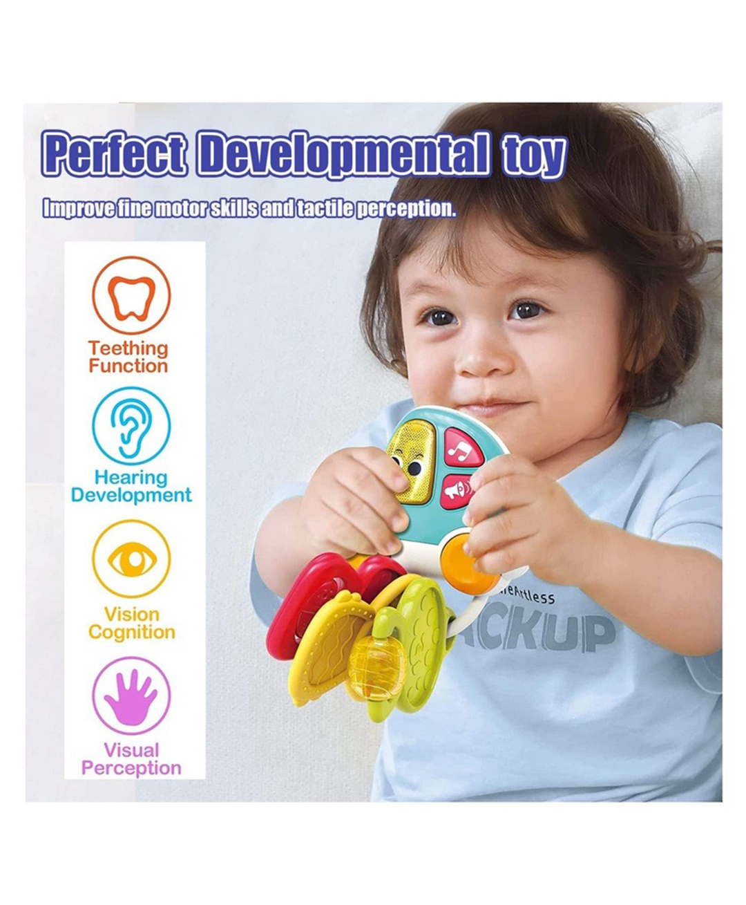 NEGOCIO Educational Toys BPA Free Baby Chew Rattle Teething Device Built-in Light Song Sound Plastic B/o Music Car Key- Pack of 1 - Color May Vary-image-5