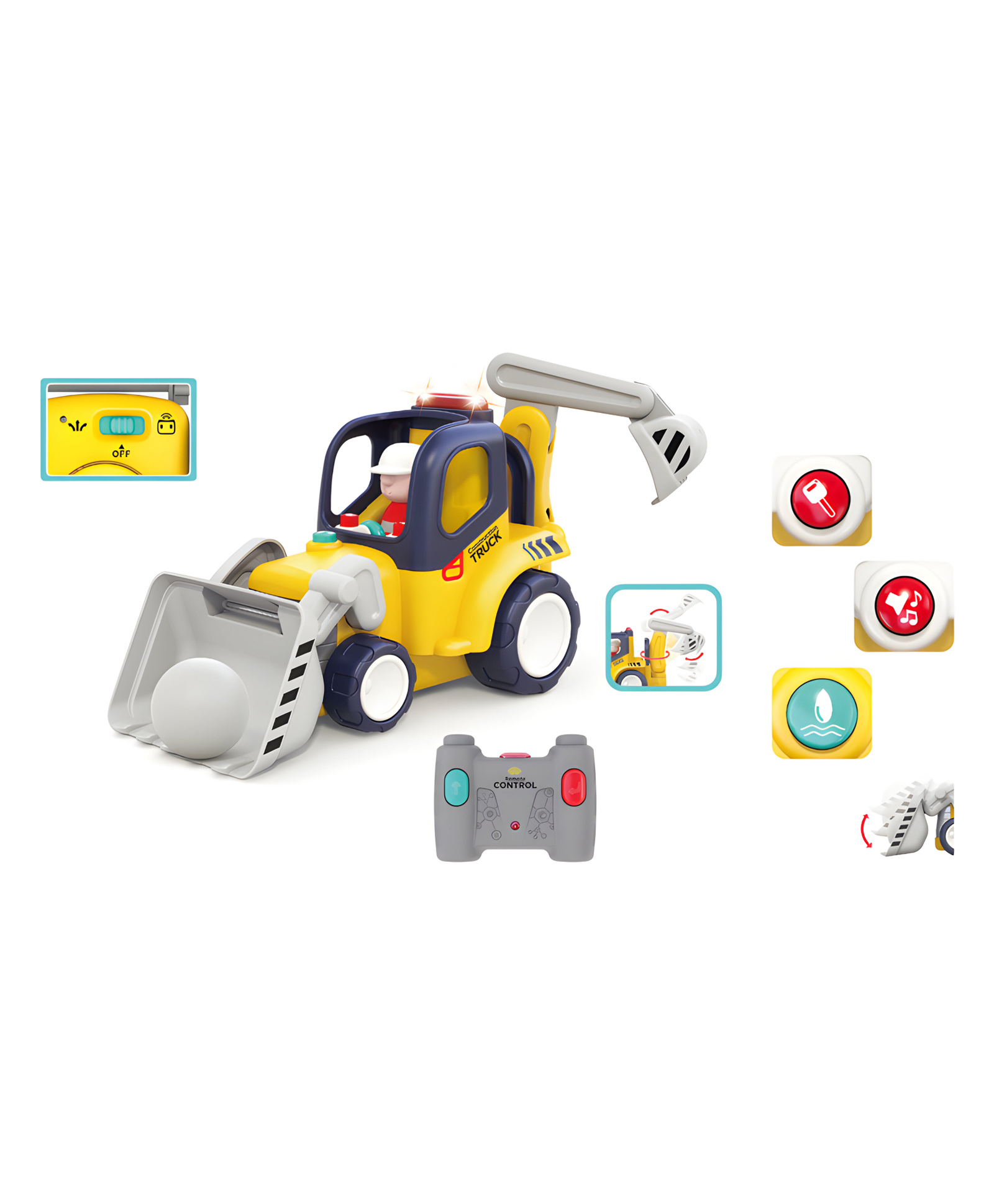 NEGOCIO 2in1 Mini Bulldozer Toy 2.4g Remote Control Excavator Model Building Toy Remote Control Music and Lights- Pack of 1 - Color May Vary-image-43