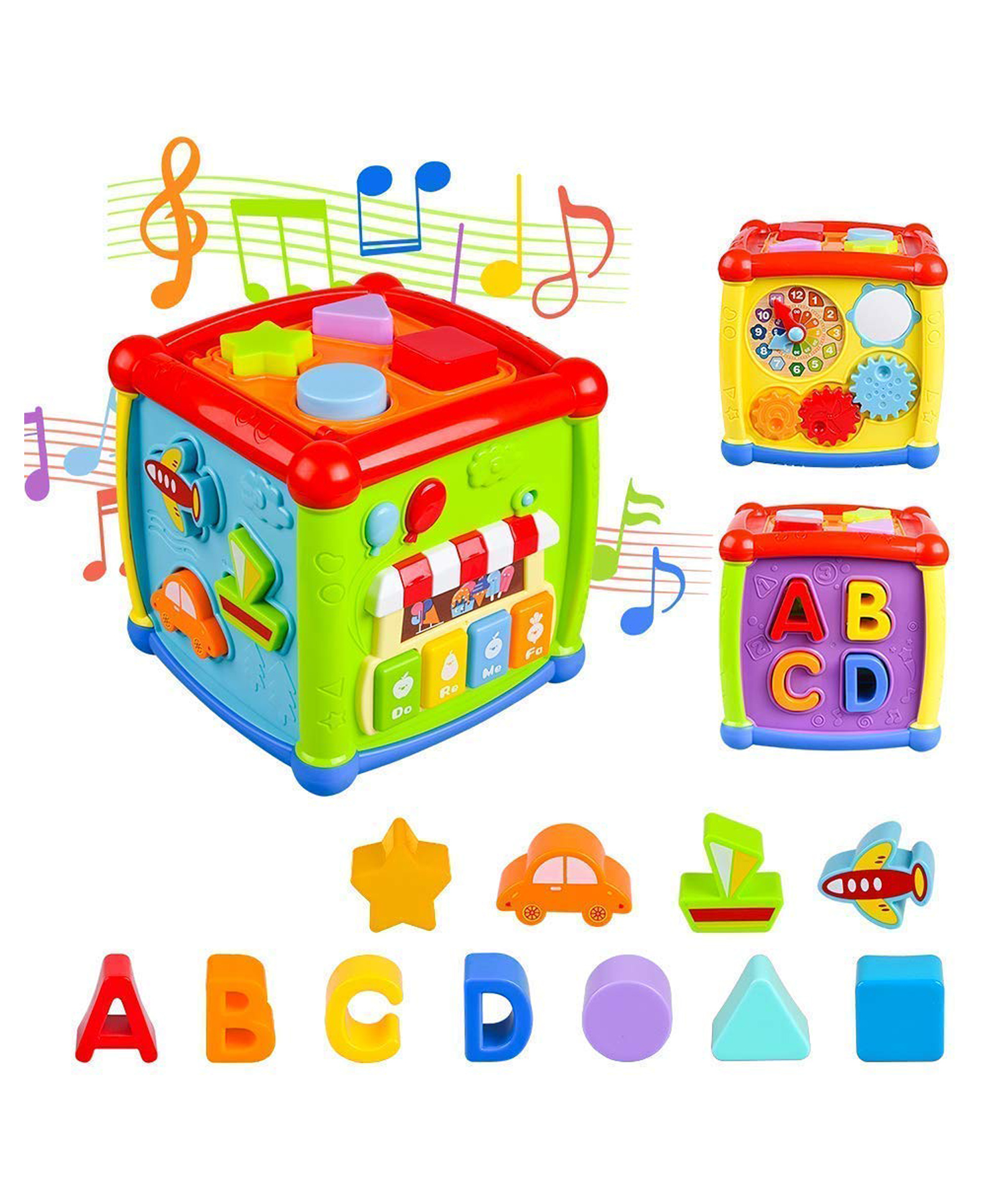 FUNVERSE Baby Toddler Activity Center Musical Activity Cube Play Learning Center Toy Interactive Educational Activity House Multi-Functions with Lights Sounds (Small 6 in 1 Cube)-image-46