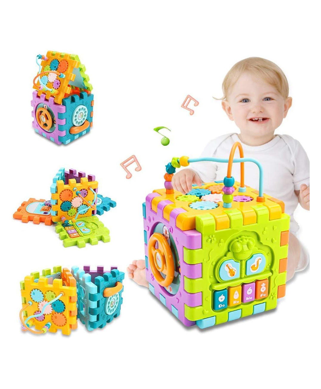 FUNVERSE Baby Toddler Activity Center Musical Activity Cube Play Learning Center Toy Interactive Educational Activity House Multi-Functions with Lights Sounds (Big Activity Cube)-picture-15