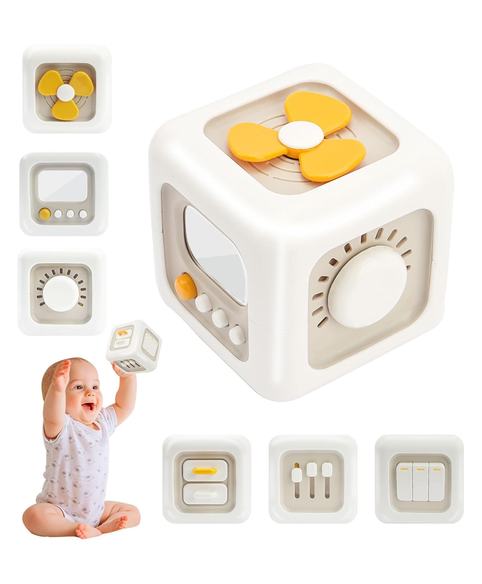 FUNVERSE Montessori 6 in 1 Baby Sensory Toys for Kids - Educational Learning Shape Sorter Activity Stackable Blocks - Interactive Fine Motor Skill Development,White,1 Piece-image-17