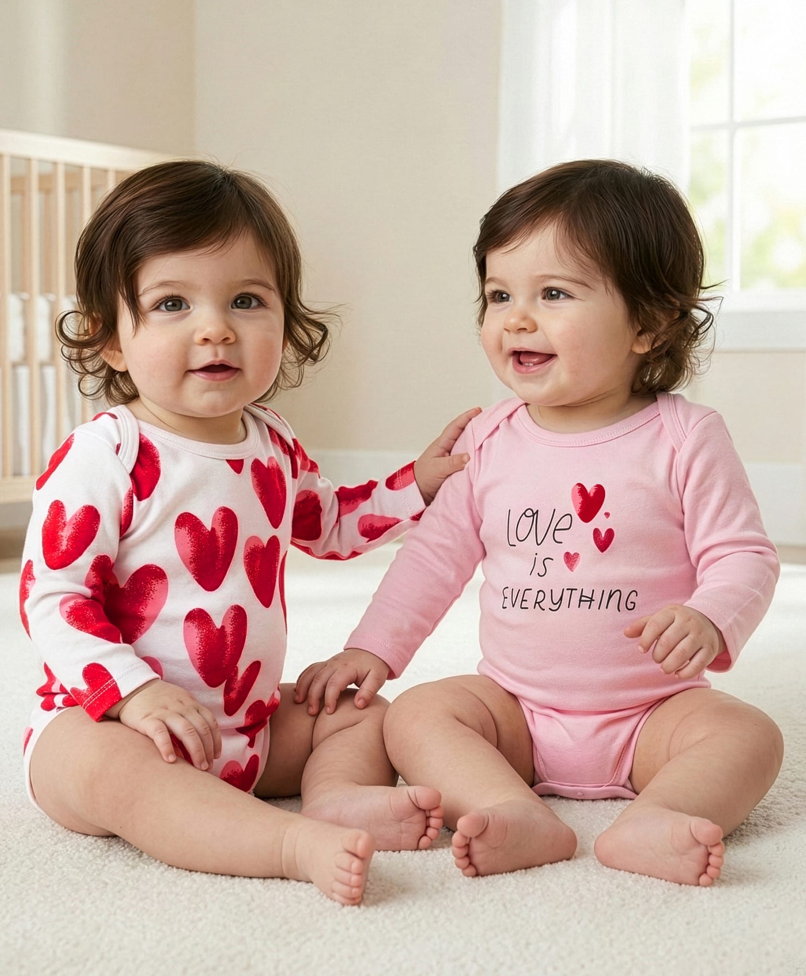 Babyoye Interlock Knit Full Sleeves Onesies with Heart & Text Print Pack of 2 - Pink & White-picture-24