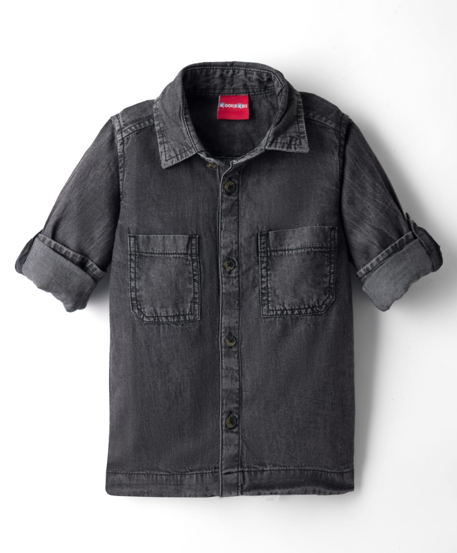 Kookie Kids Cotton Woven Full Sleeves Washed Shirt - Black-image-35