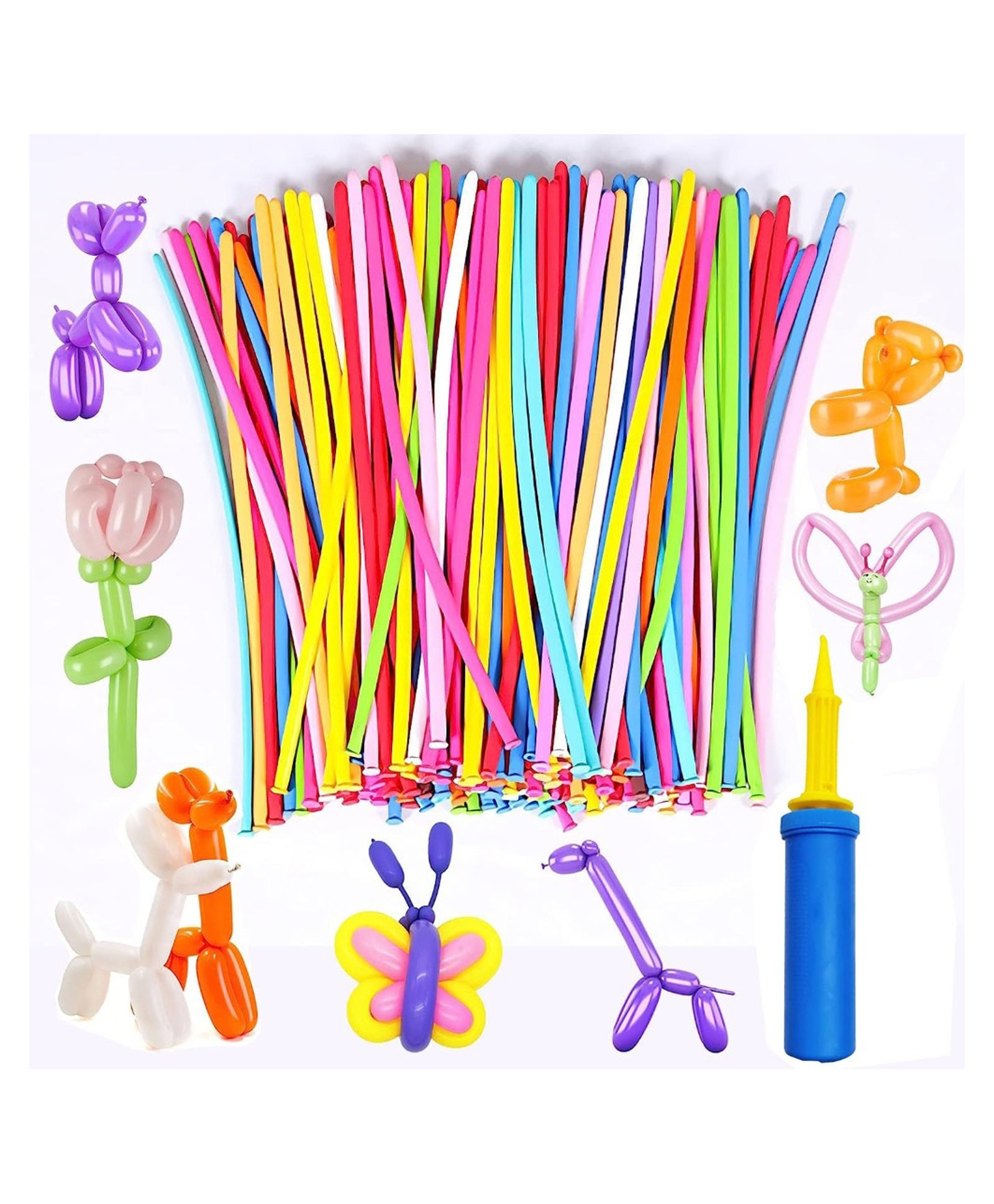Bubble Trouble Long Balloons for Kids - 101 Pcs (30 cm) Multicolor Twisting Balloons for Birthday | Manual Air Balloon Pump Machine | Rainbow Balloon for Decoration | Balloon Blower (Latex)
