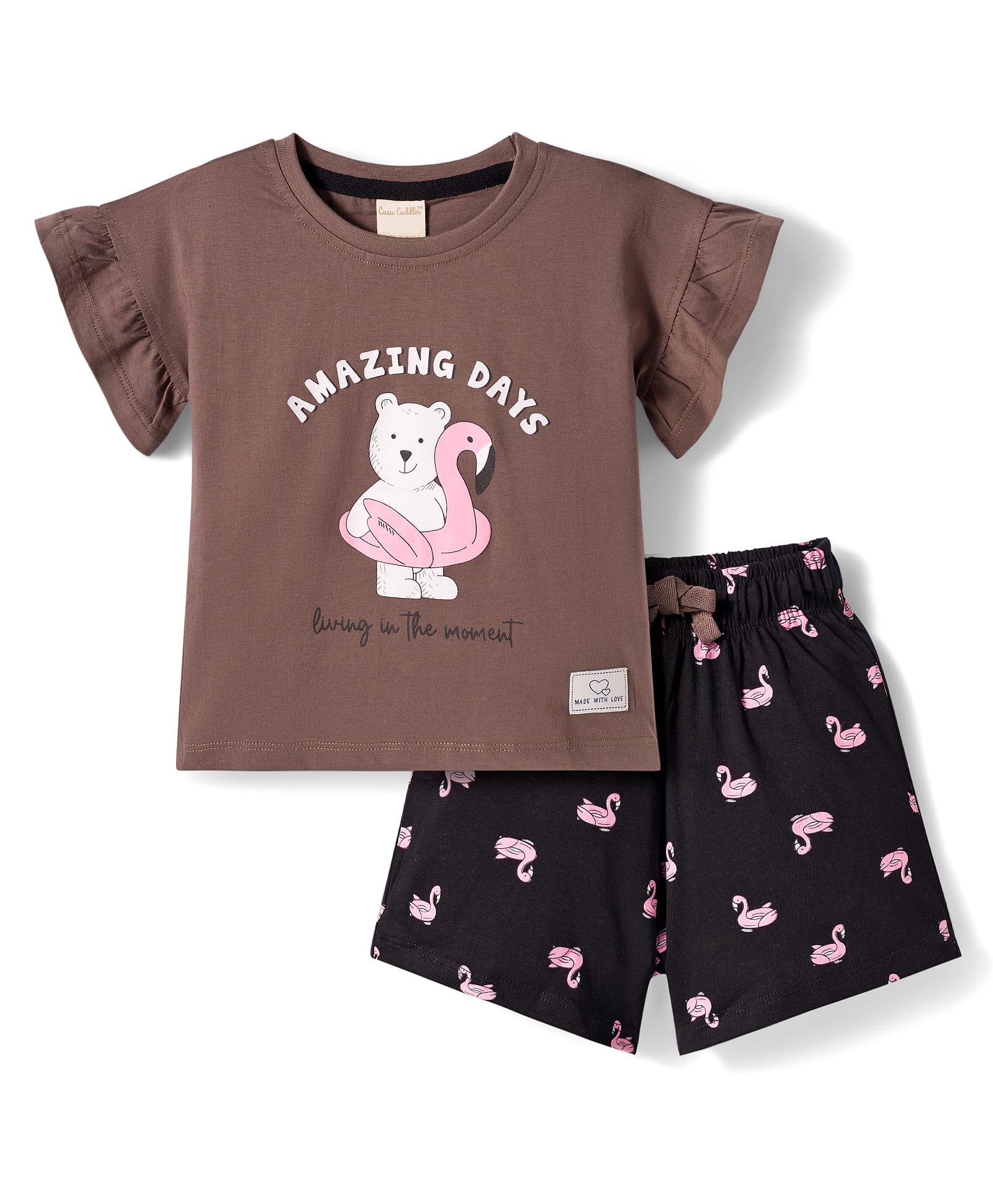 CUCUMBER Sinker Knit Half Sleeves Short Night Suit With Animal Print - Grey-picture-34