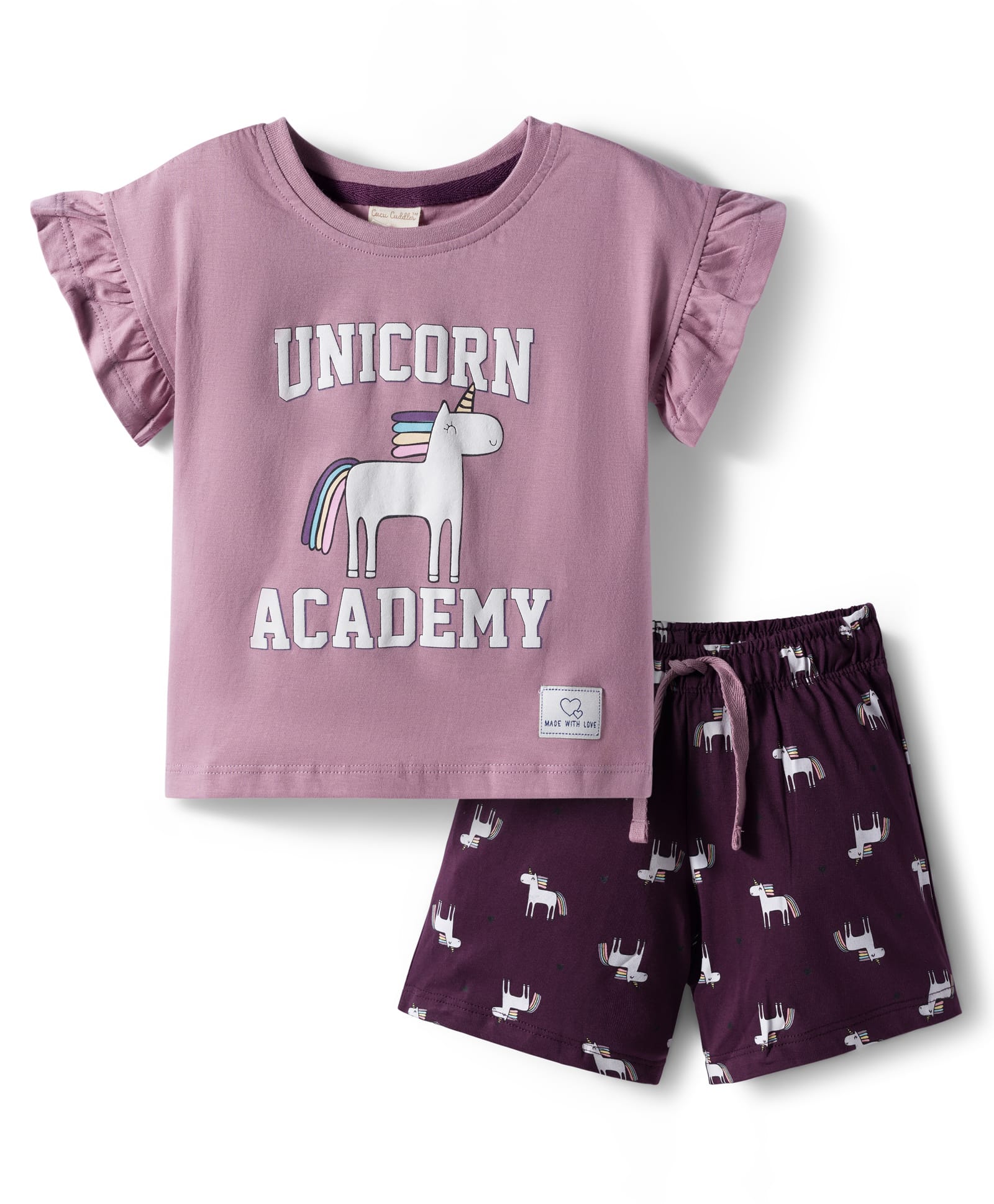 CUCUMBER Sinker Knit Half Sleeves Short Night Suit With Text Print - Rose Gold-picture-38