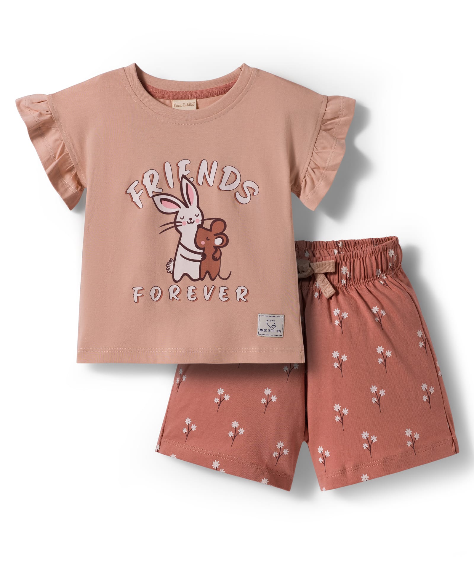 CUCUMBER Sinker Knit Half Sleeves Short Night Suit With Text Print - Light Brown-picture-36