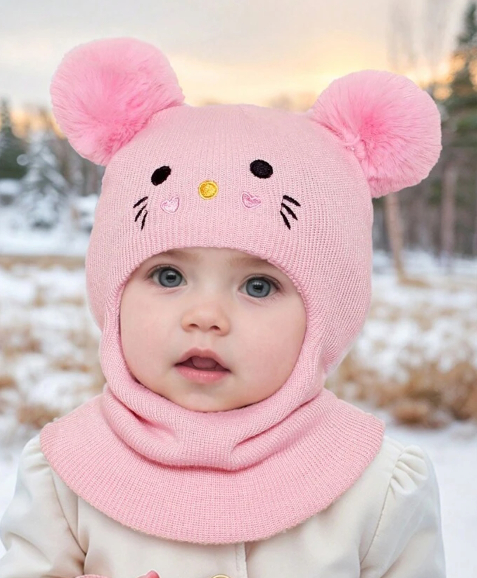 Ziory Wool Animal & Pom Pom Detailed Cap - Pink-picture-16