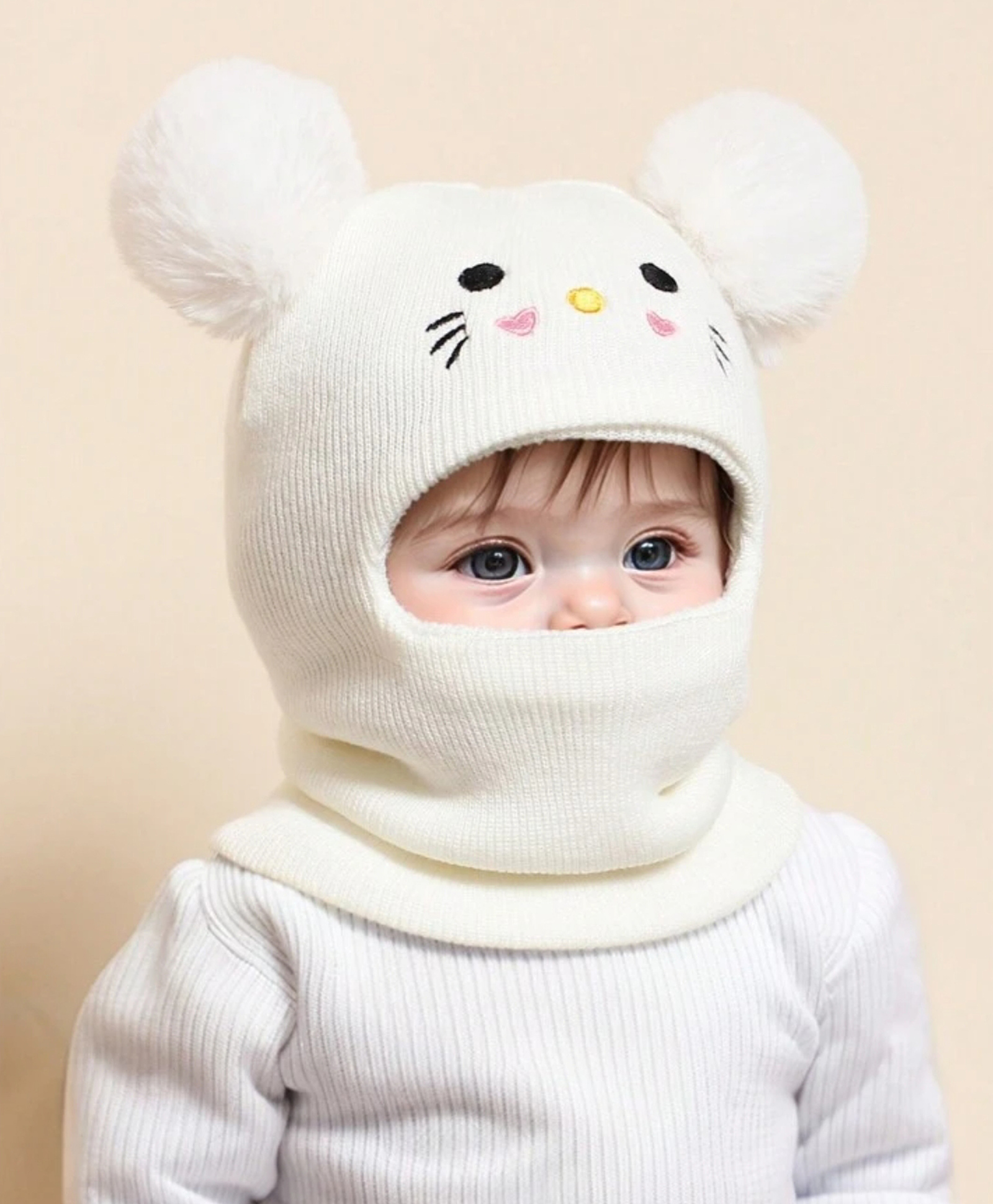 Ziory Wool Animal & Pom Pom Detailed Cap - Off White-picture-17