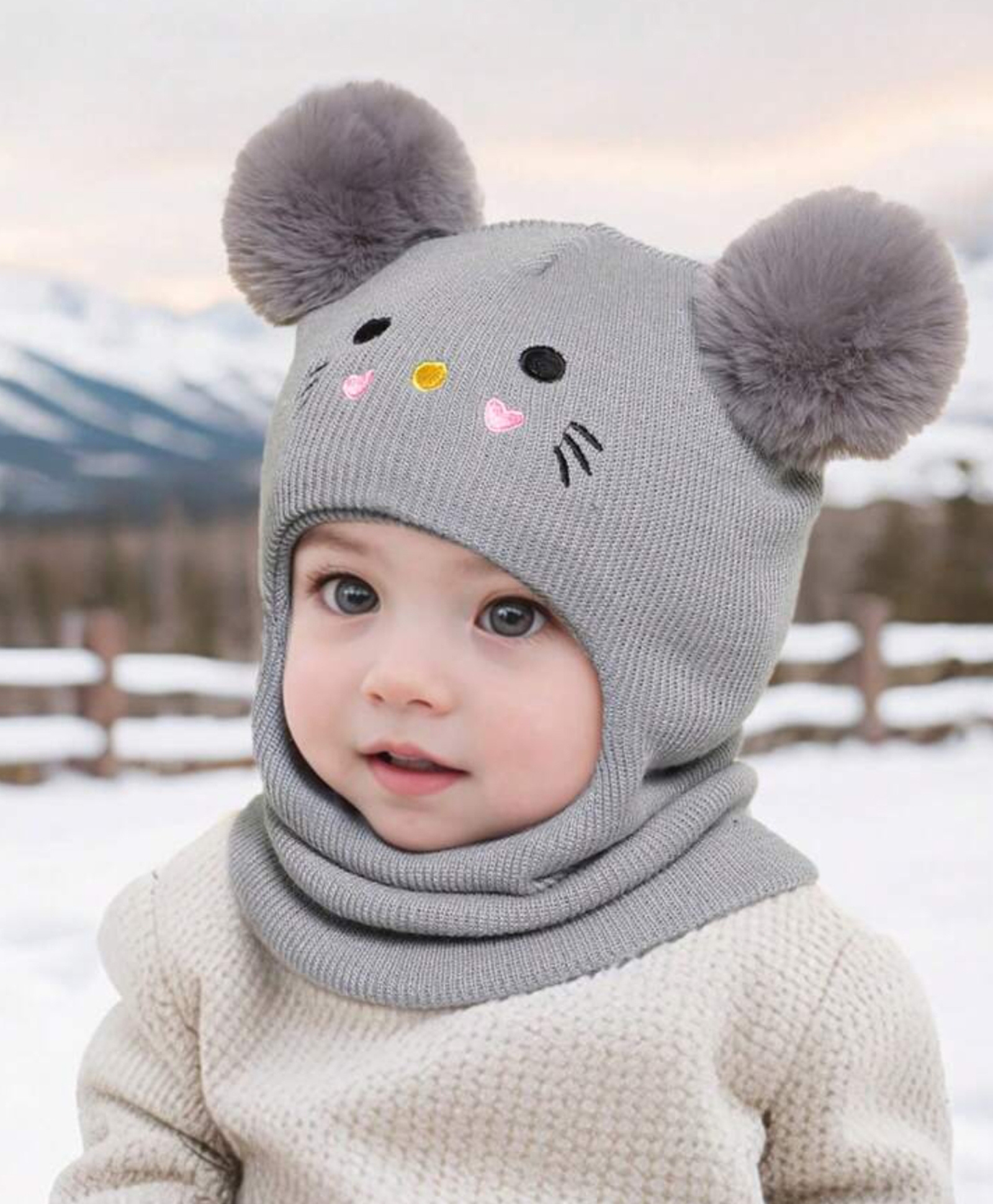 Ziory Wool Animal & Pom Pom Detailed Cap - Grey-picture-34
