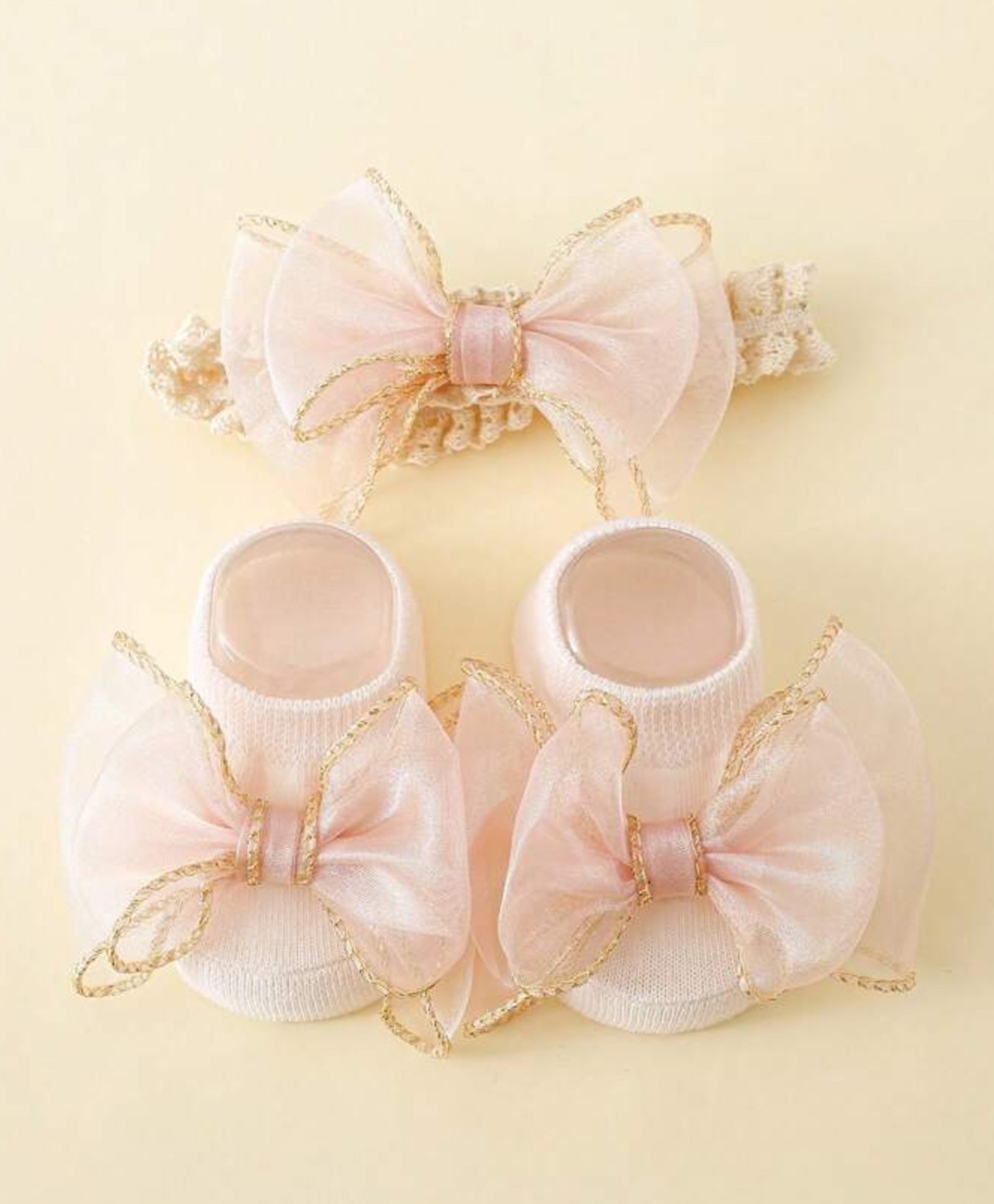 Ziory Cotton Bow Applique Detailed Socks With Embroidered Headband - Pink-image-28