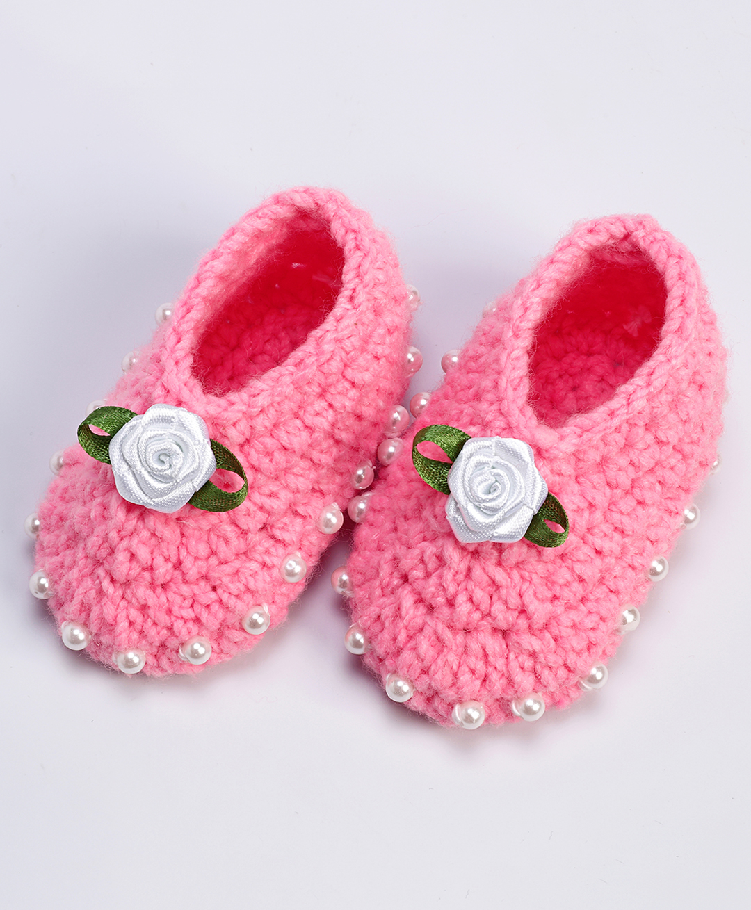 Love Crochet Art Wool Pearl Embellished Booties - Pink-picture-17