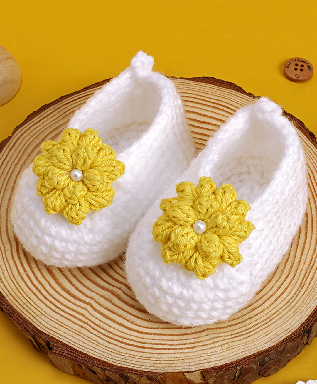 Love Crochet Art Wool Dahlia Embellished Booties - White-picture-15