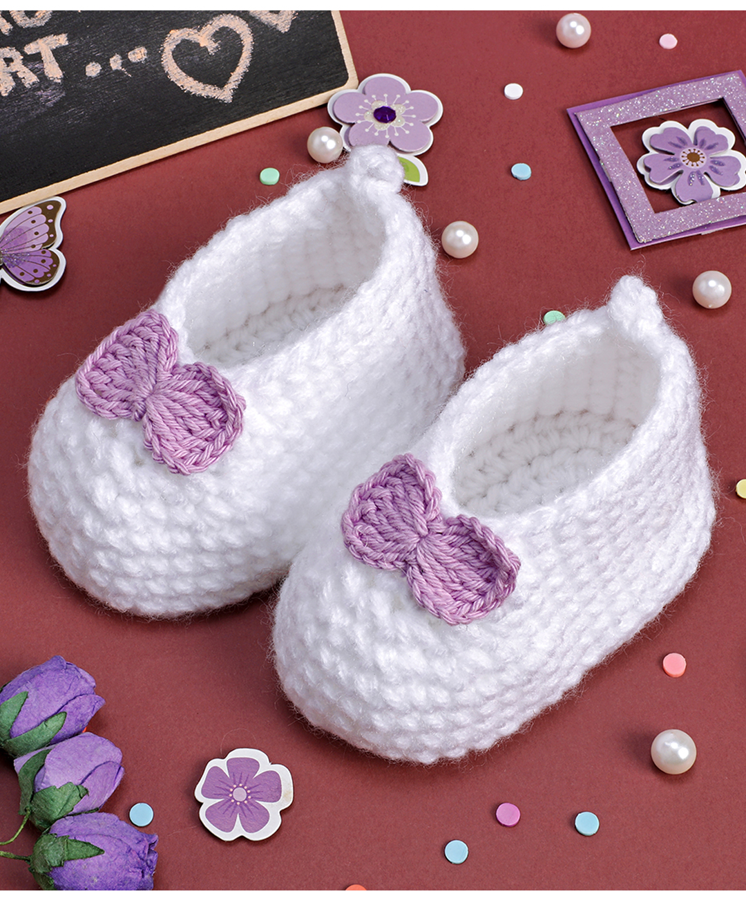 Love Crochet Art Wool Bow Detailed Booties - White-picture-27