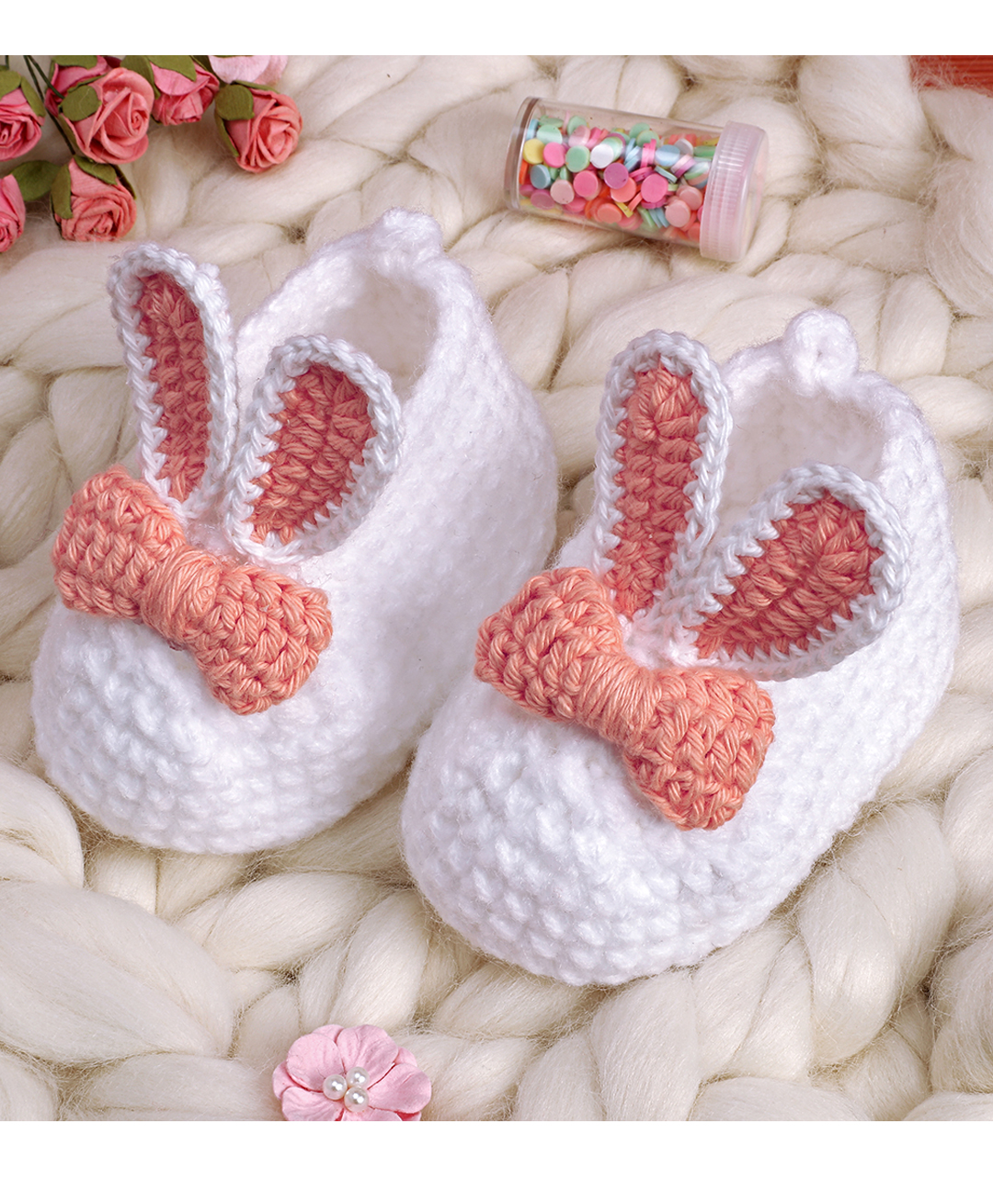 Love Crochet Art Wool Rabbit Detailed Booties - White-picture-0