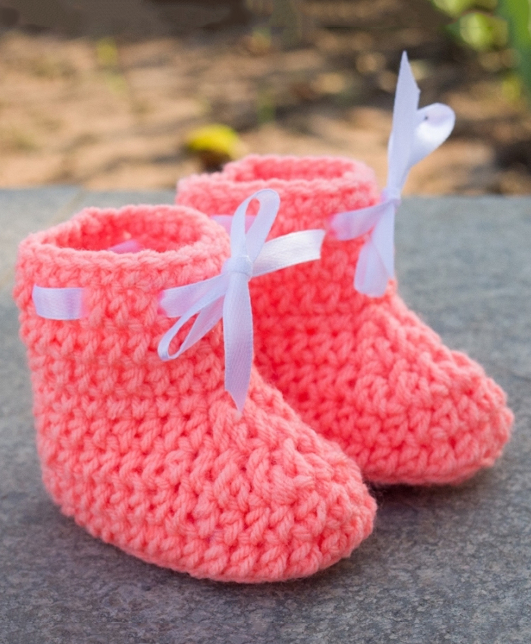 Love Crochet Art Wool Ribbon Applique Detailed Booties - Peach-image-18