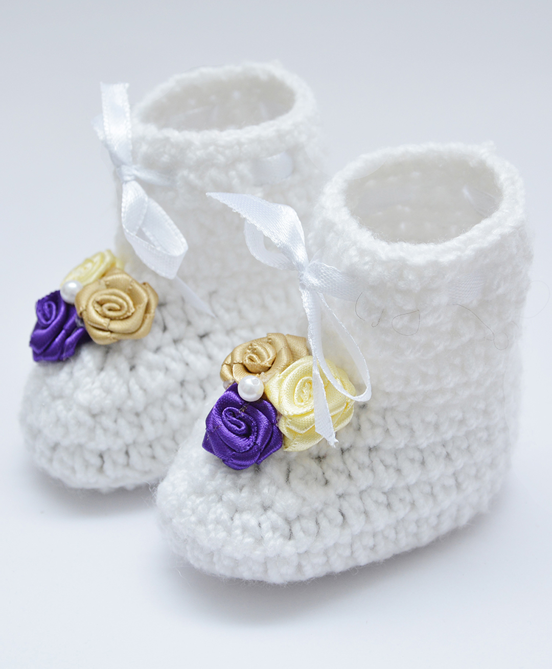Love Crochet Art Wool Floral Applique Detailed Booties - White-image-32