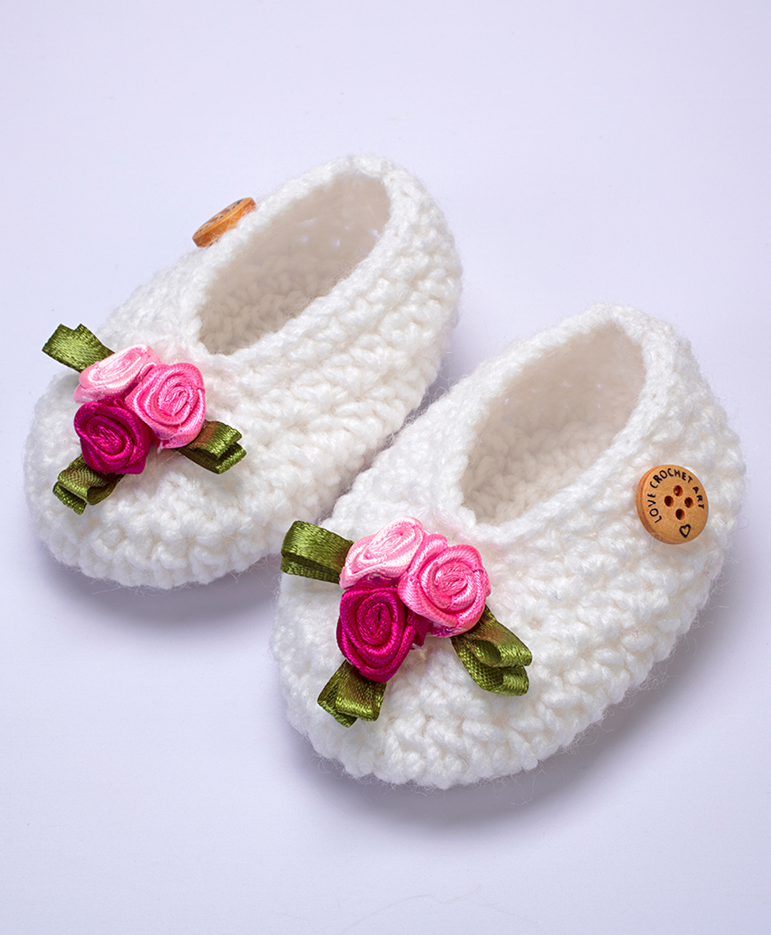 Love Crochet Art Wool Floral Applique Detailed Booties - White-picture-7