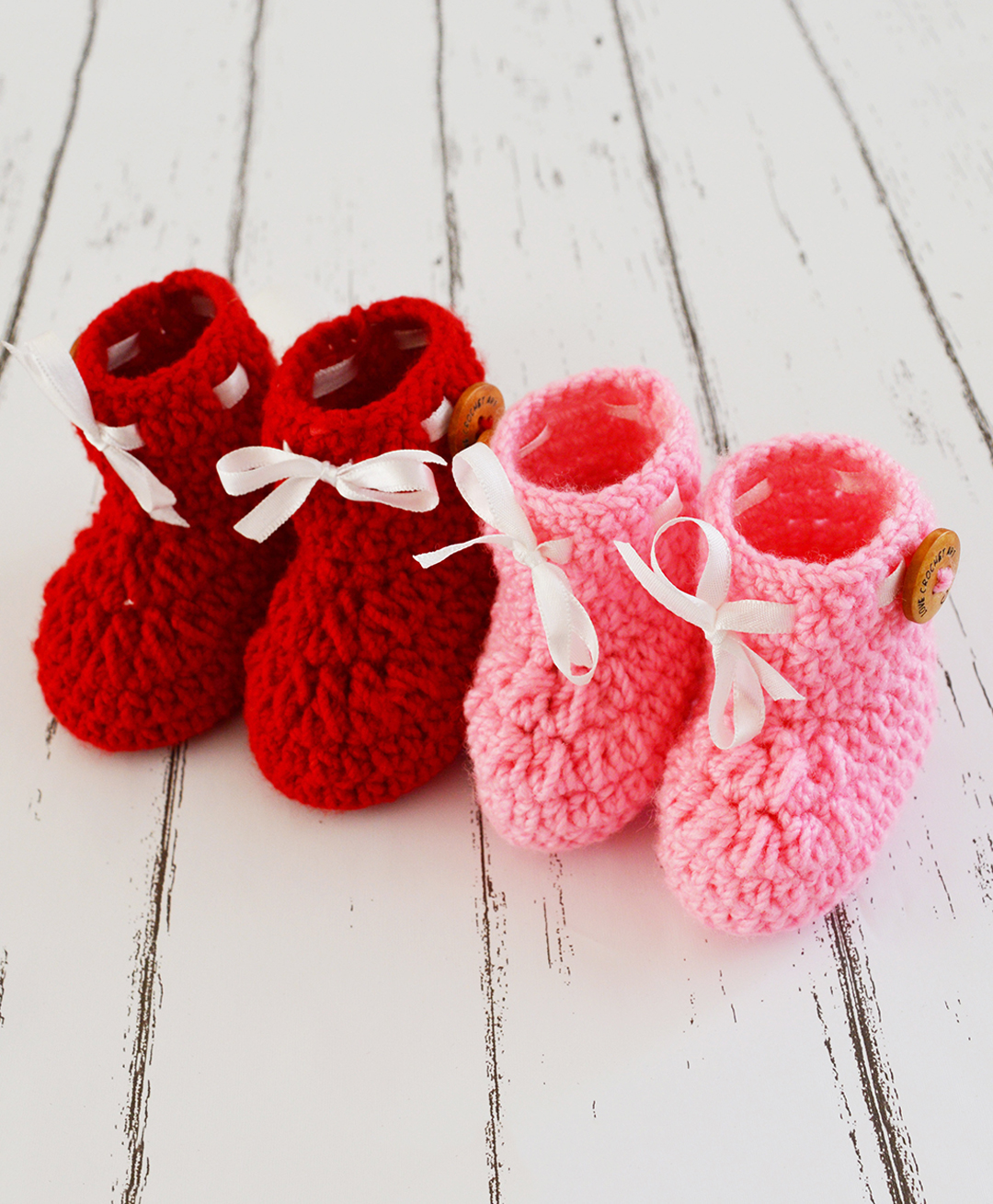 Love Crochet Art Wool Pack Of 2 Ribbon Bow Applique Detailed Booties - Red & Pink-image-34