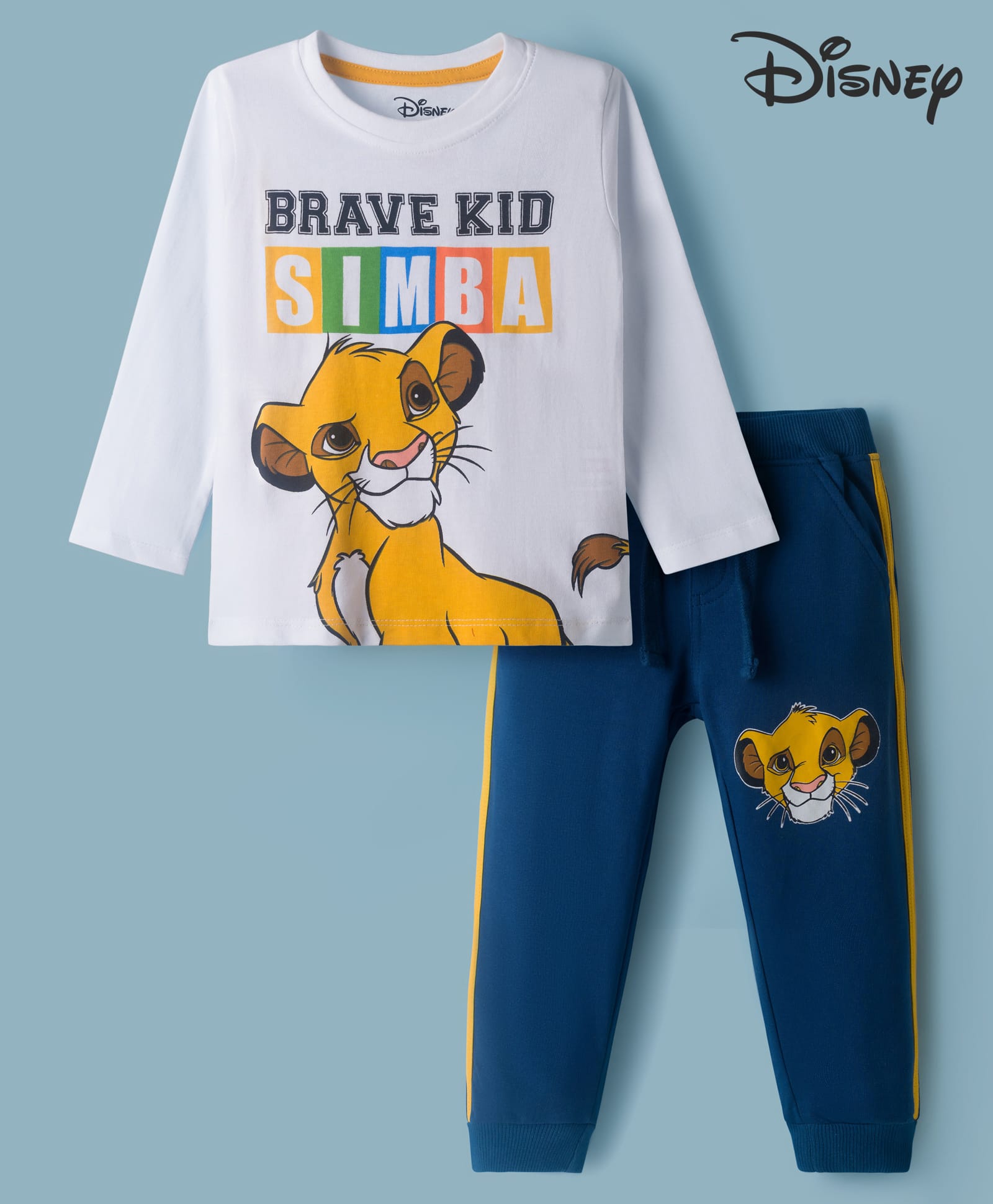 Babyhug Disney Single Jersey Knit Full Sleeves T-Shirt & Lounge Pant Set with Lion King Graphic - Navy Blue & White-image-36