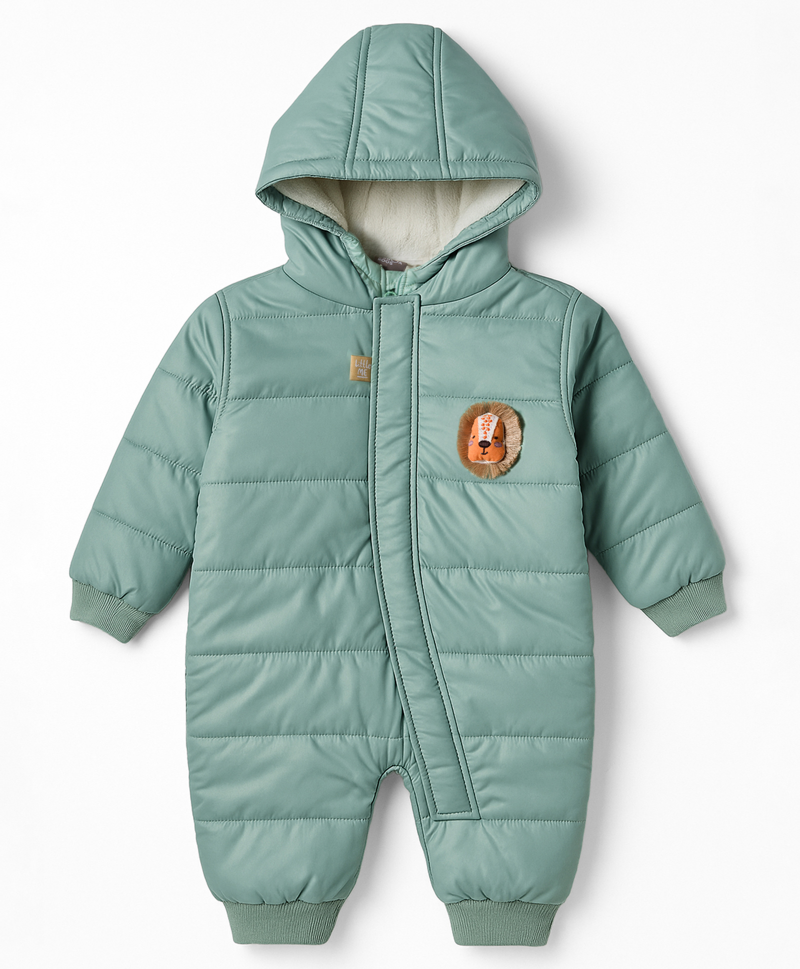 ToffyHouse Woven Full Sleeves Winter Wear Hooded Romper With Animal Applique - Turquoise-image-5