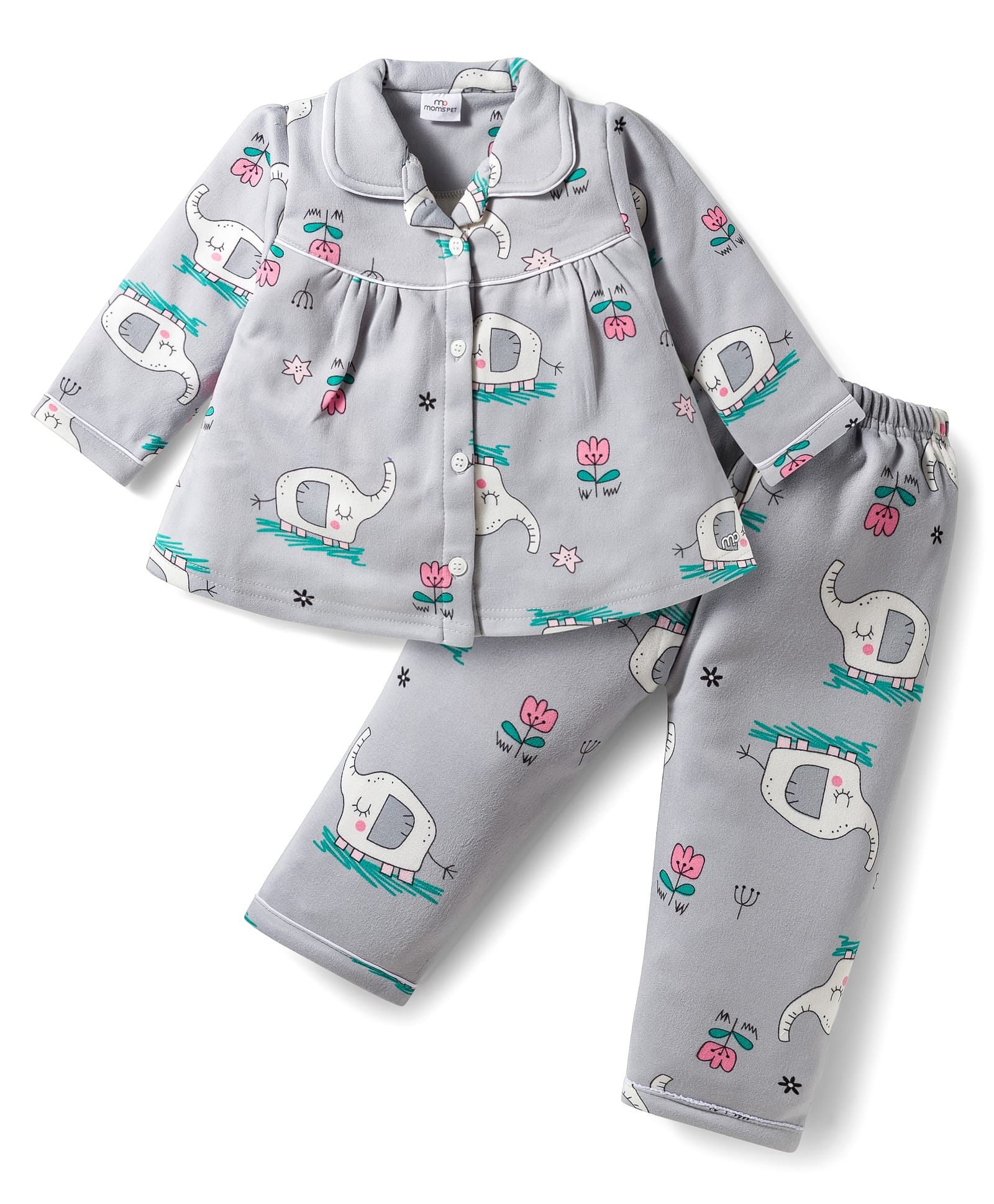 Mom's pet Fleece Knit Full Sleeves Floral Printed Night Suit Set - Grey-picture-40