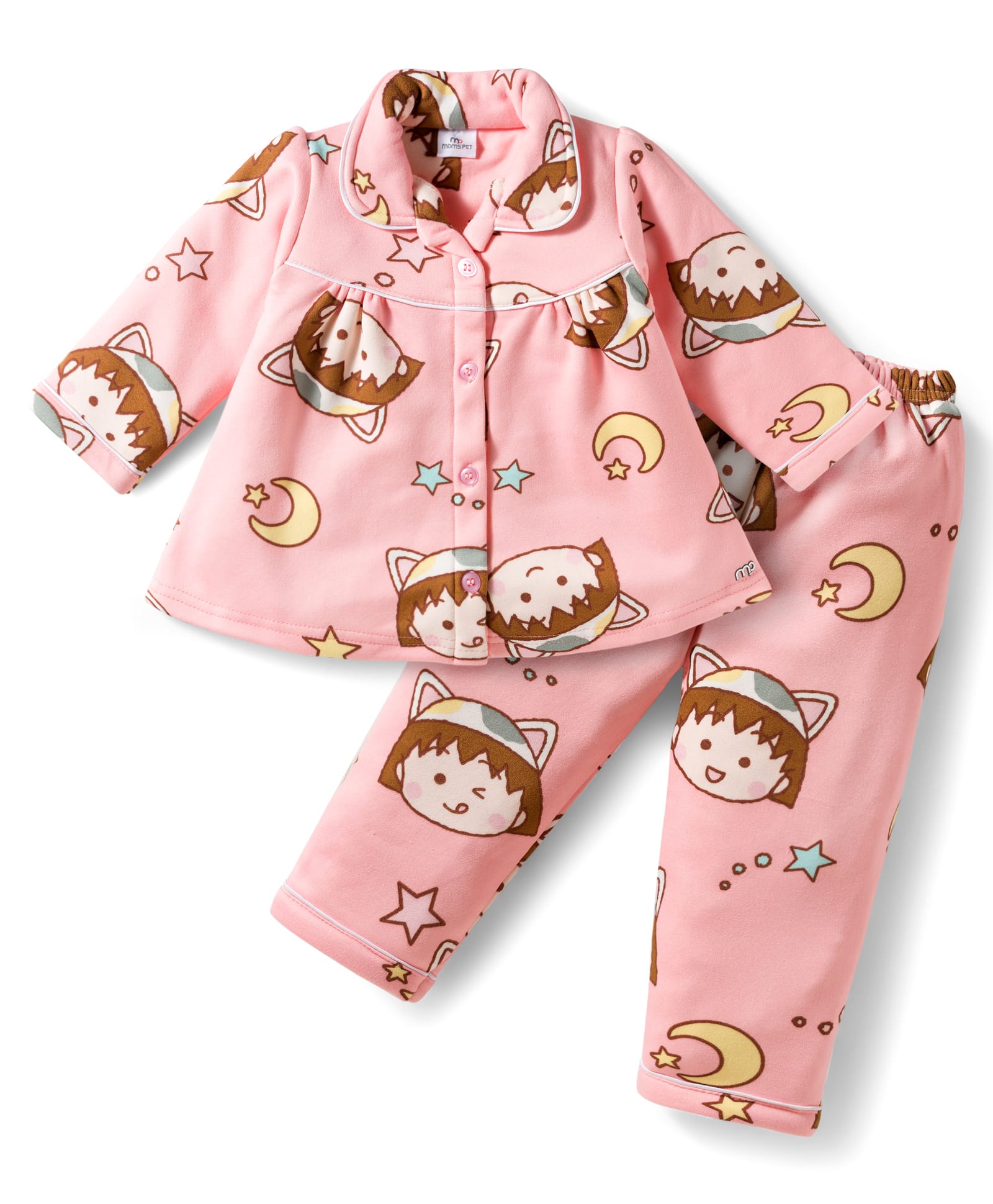 Mom's pet Fleece Knit Full Sleeves Moon & Stars Printed Night Dress - Light Peach-image-30