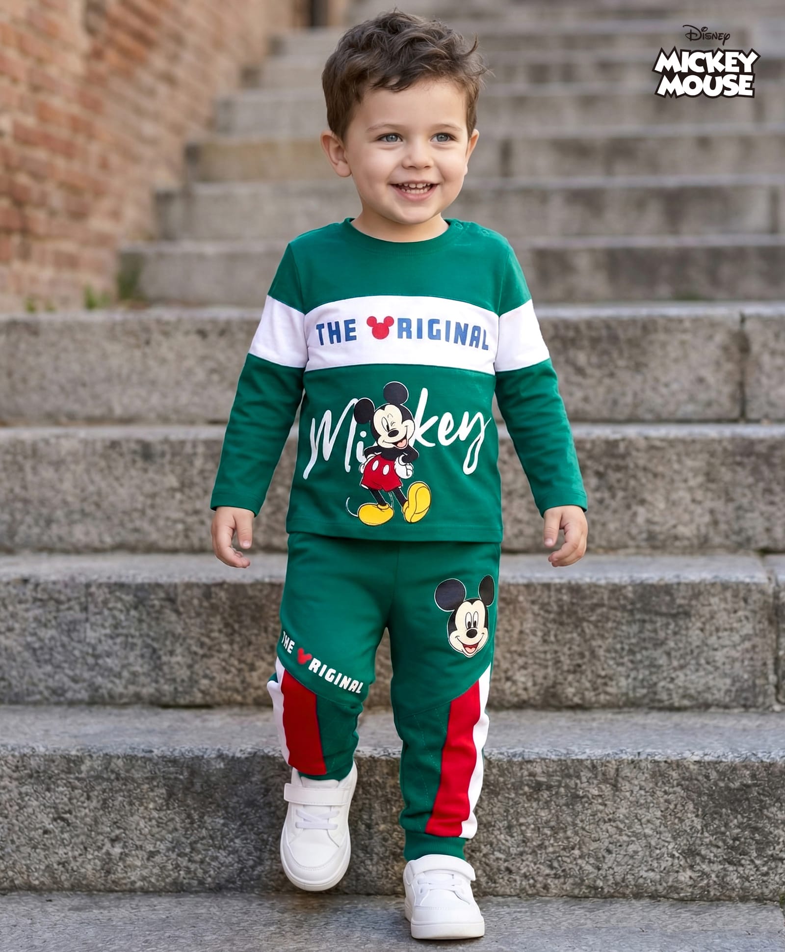Babyhug Disney Single Jersey Knit Full Sleeves Cut & Sew T-Shirt & Lounge Pant Set with Mickey Mouse Graphic - Green-picture-25