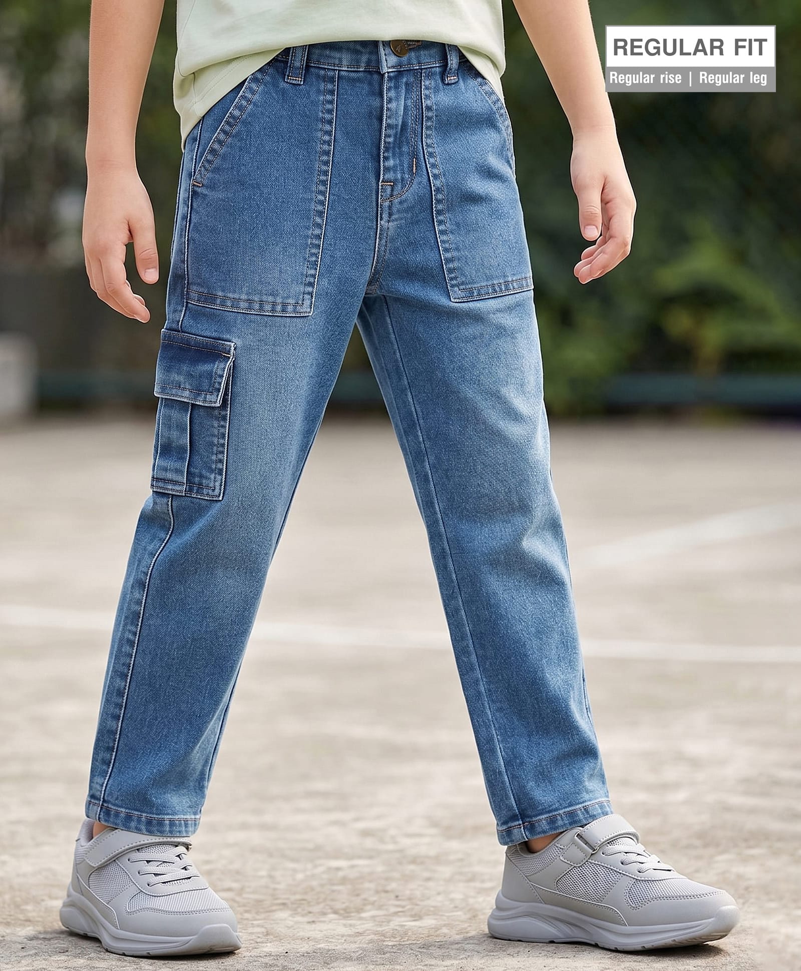 Pine Kids Cotton Woven Full Length Washed Jeans With Pockets - Blue-picture-22