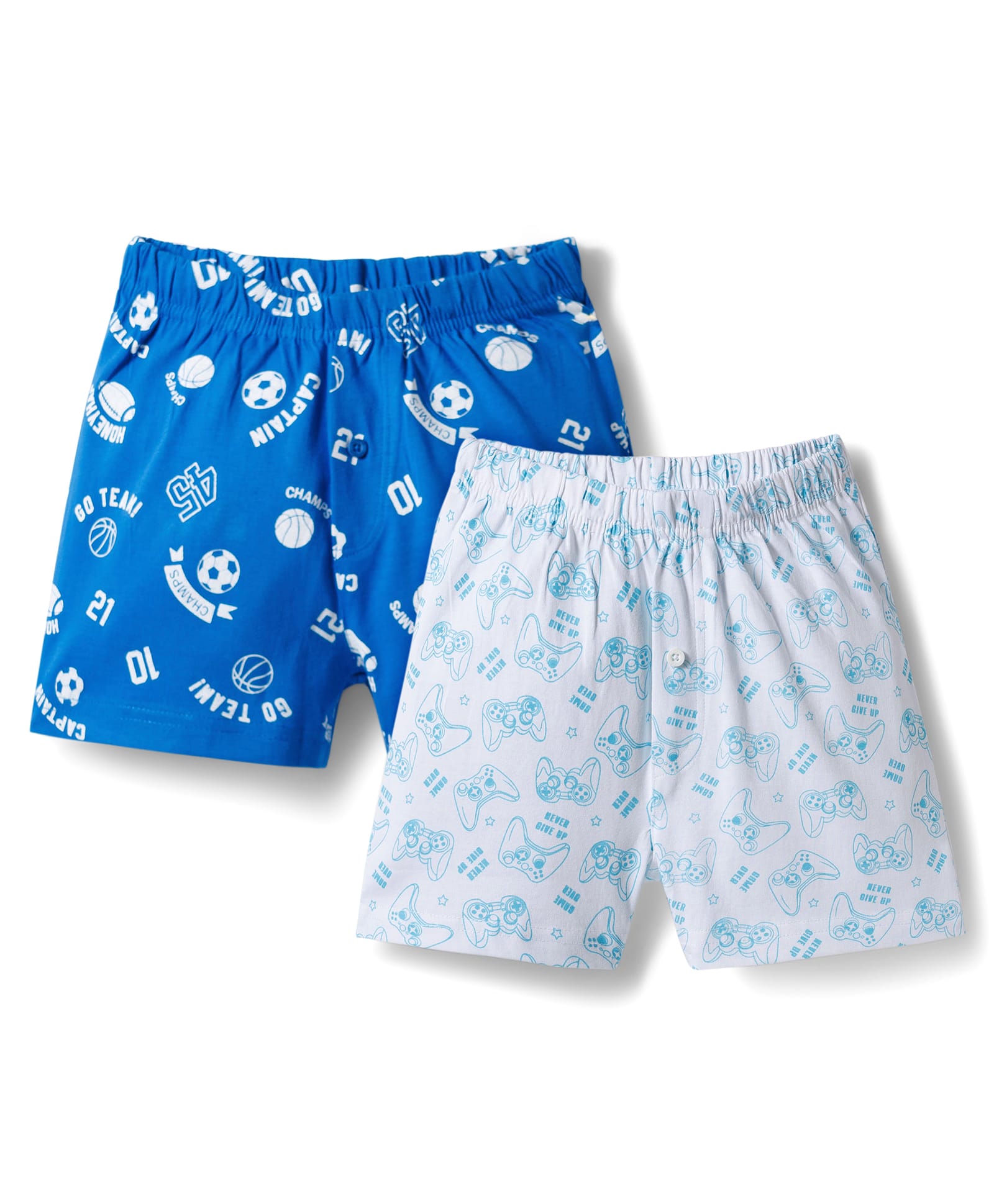 Honeyhap Premium 100% Cotton Boxers With Sports Theme Print & Bio Finish Pack Of 2 - Bright White & Indigo Bunting-image-3