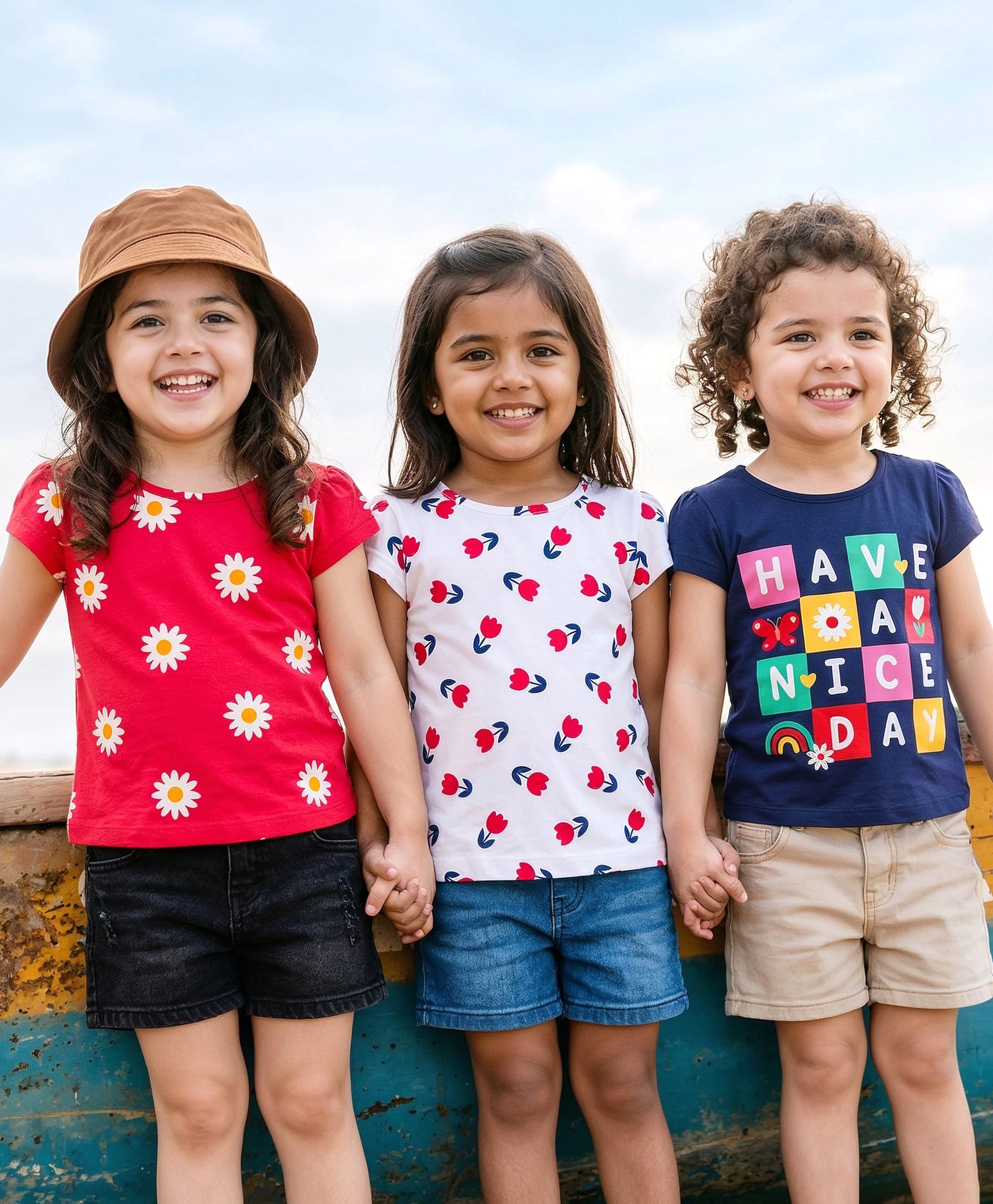 Babyhug 100% Cotton Knit Half Sleeves T-Shirts with Floral & Have A Nice Day Text Print Pack of 3 - Navy Blue Red & White-picture-14