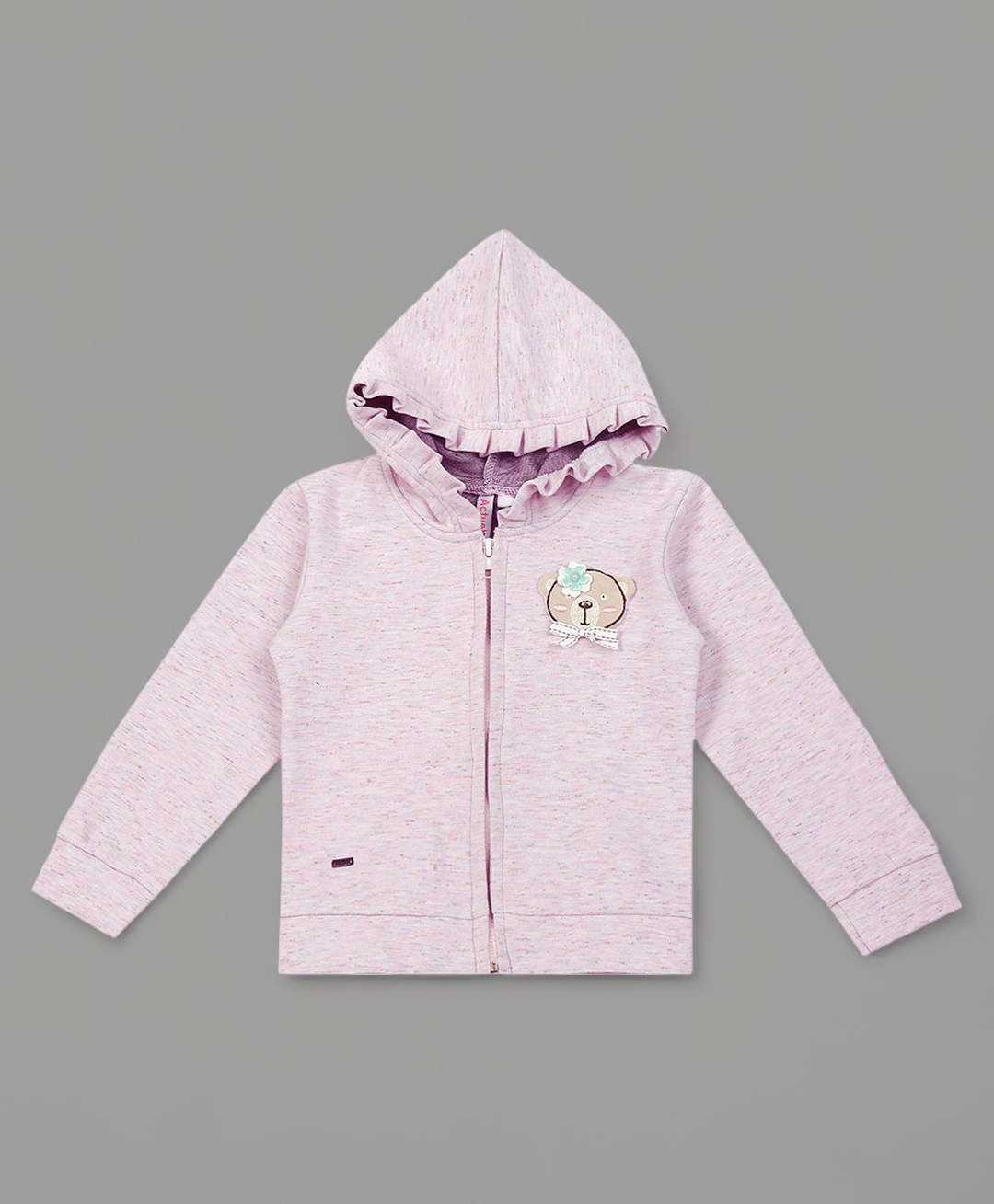 Actuel Knit Full Sleeves Textured & Bear Patch Detailed Hooded Bomber Jacket - Purple-image-38